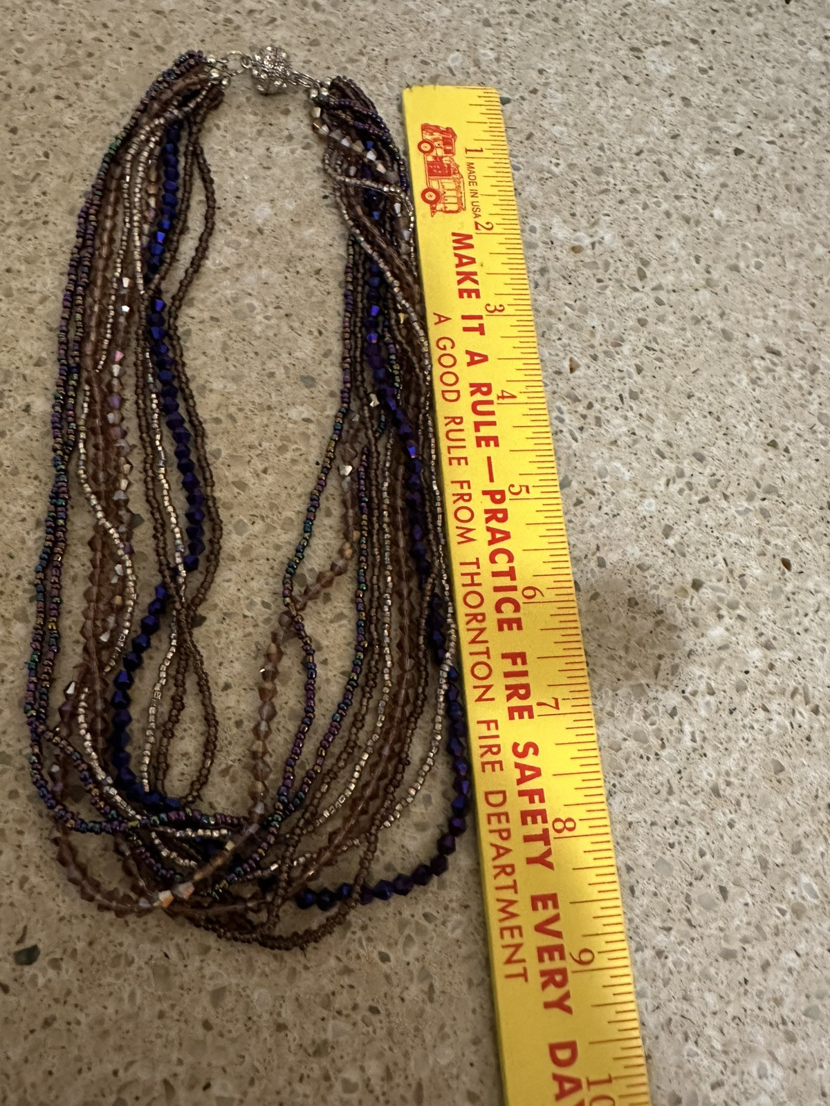 Vintage Necklace 8 Strands With Blue Peacock Purple Beads Magnetic Clasp 18″