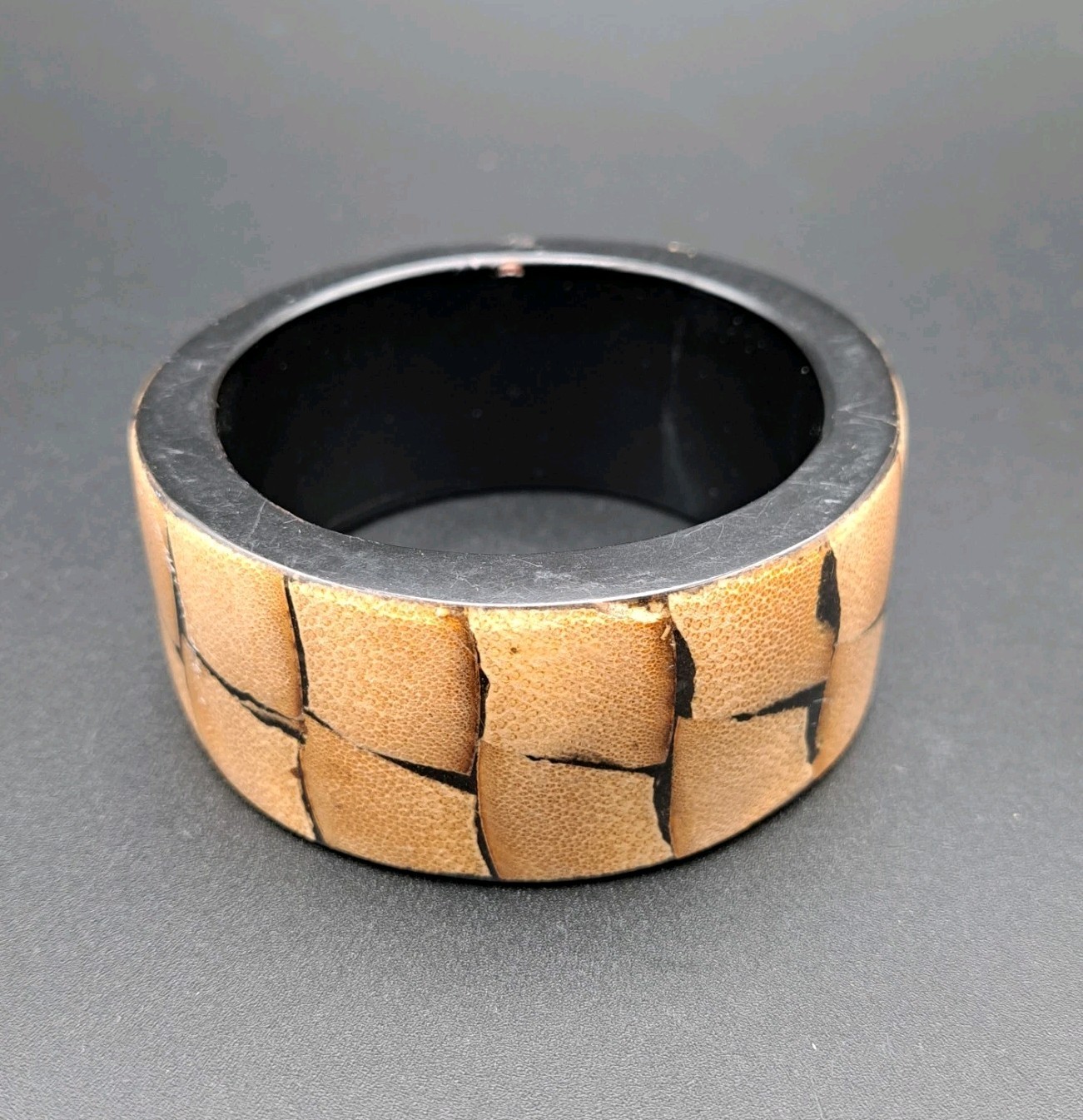 Vintage Wood and Lucite Bangle Bracelet Wide