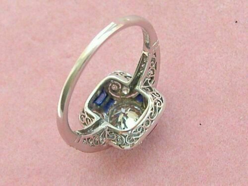 1.2CT White Round Cut CZ & Blue Art Deco Engagement Ring in 925 Sterling Silver