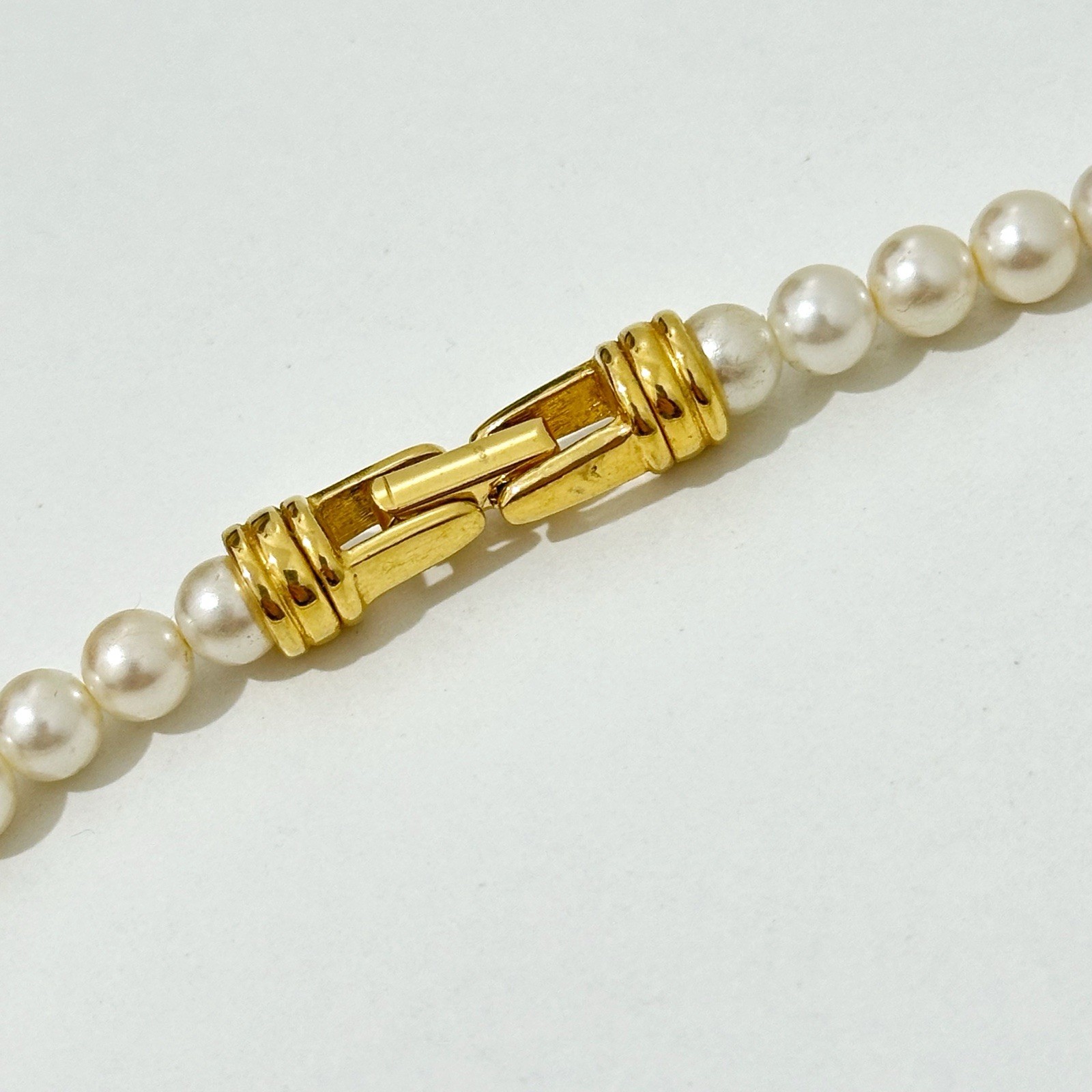 Vintage Faux Pearl Rhinestone Necklace Gold Tone Formal Bridal Wedding 45cm