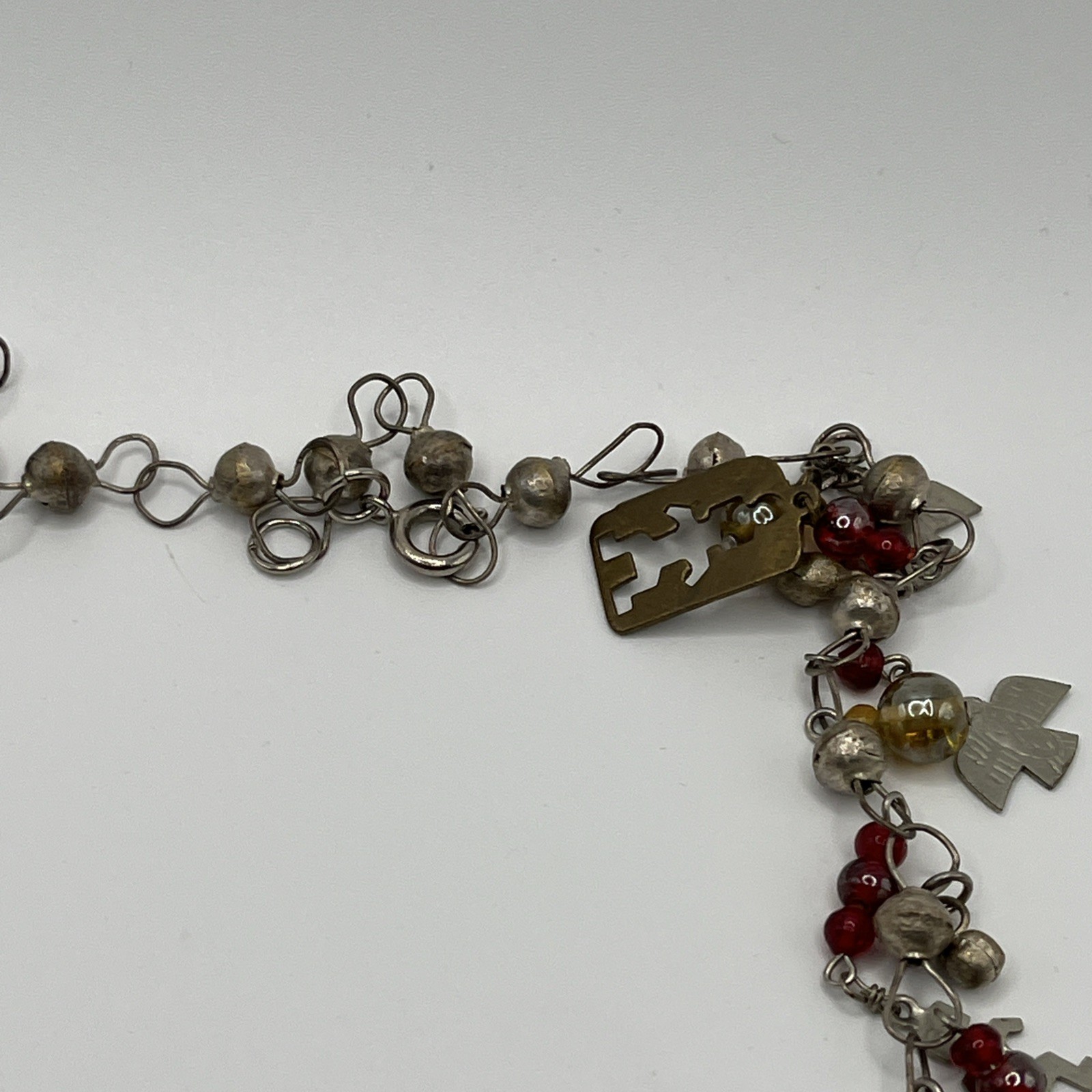Vintage Guatemalan Chachal Necklace Thunderbird Horse Charms Silver Tone 22″