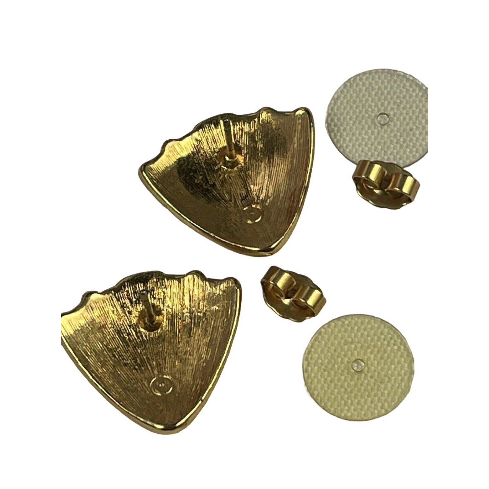 FABULOUS Off White Enamel And Gold Tone MODERNIST Triangular DESIGNER EARRINGS