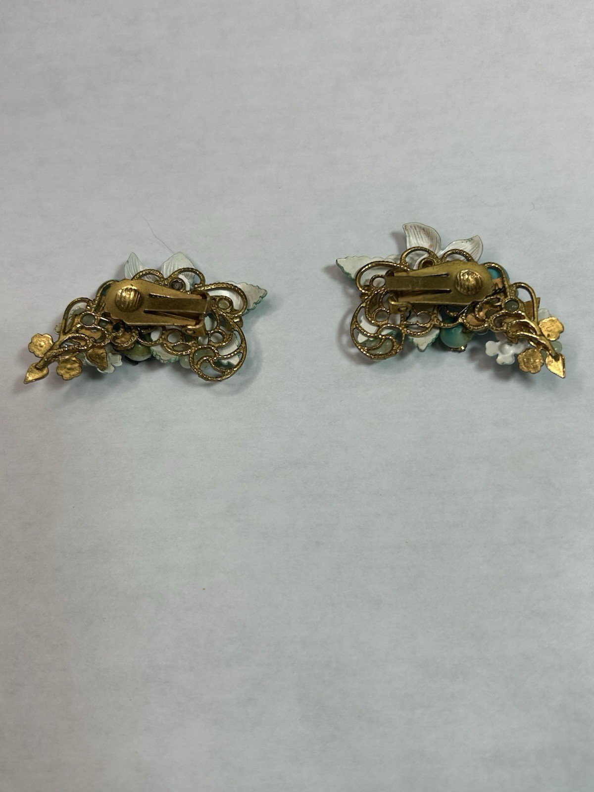Miriam Haskell Lever Back Clip Earrings Blue Enamel AB Stones & Sim Pearls RARE!
