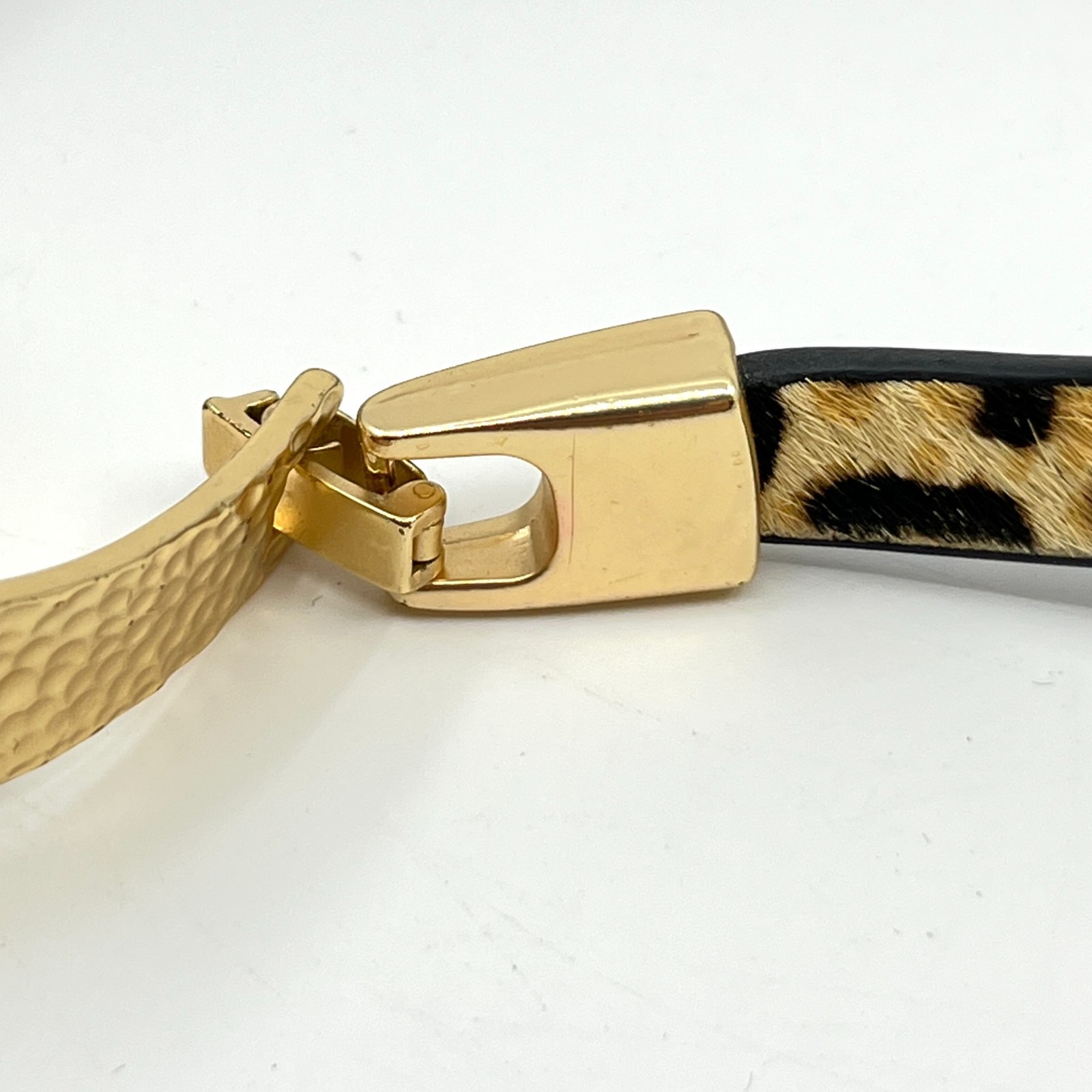 Necklace Vintage Retro Gold Hammered Metal Leopard Print Faux Fur Animal Choker