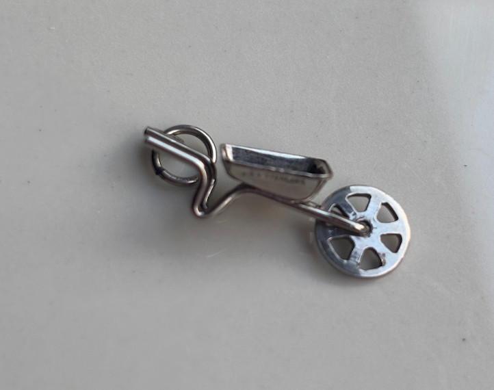 Vintage Gardening Wheel Barrow 925 Sterling Silver Marked P&B Sterling