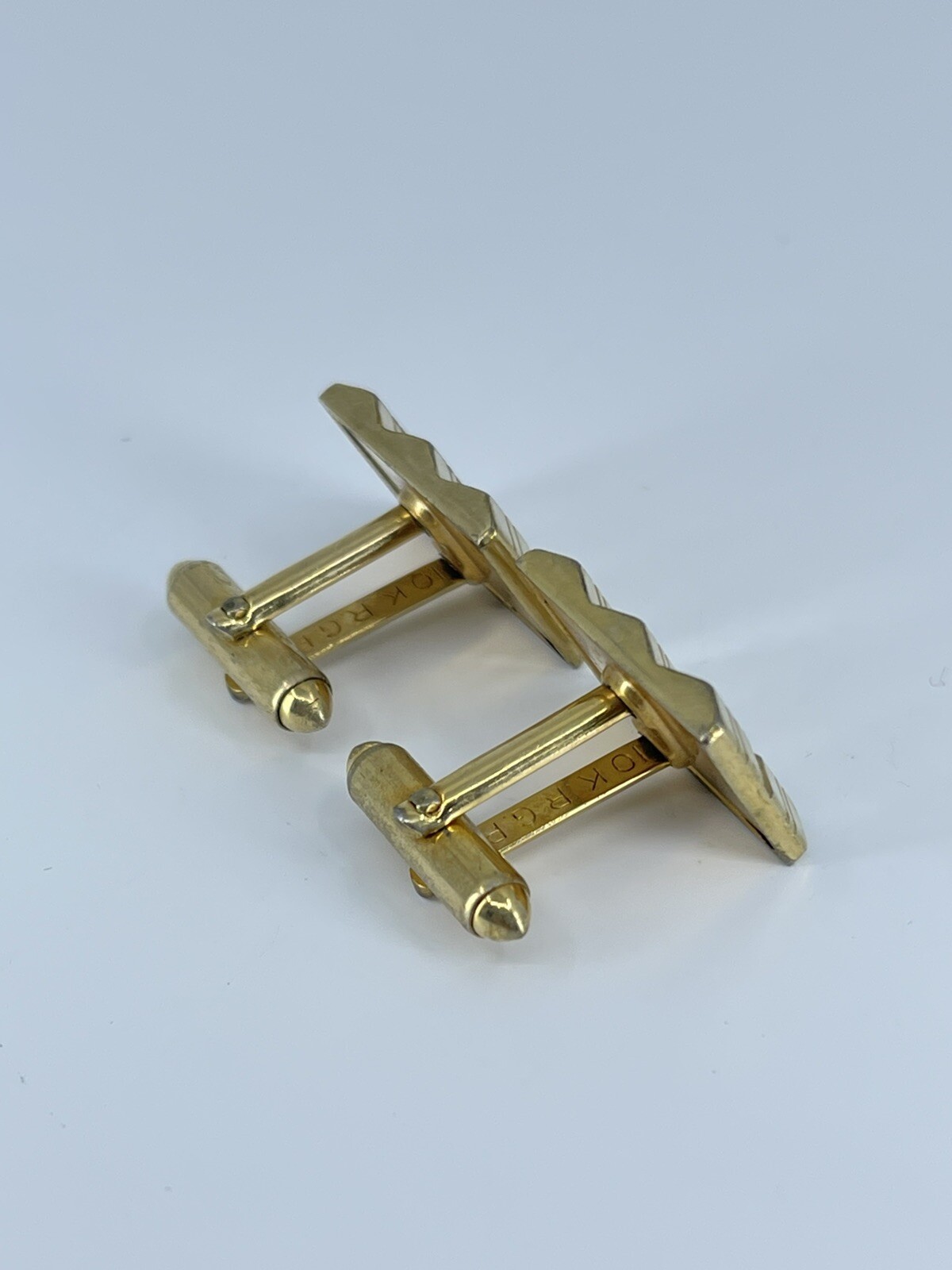 Vintage Hadley 10K RGP cufflinks gold tone louver design etched accent 7/8″