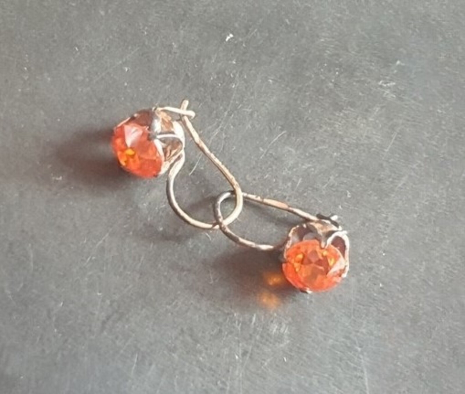 Vintage Earrings 875 ⭐ silver Soviet USSR Weight 2.6 g. Orange gem. Gilding.