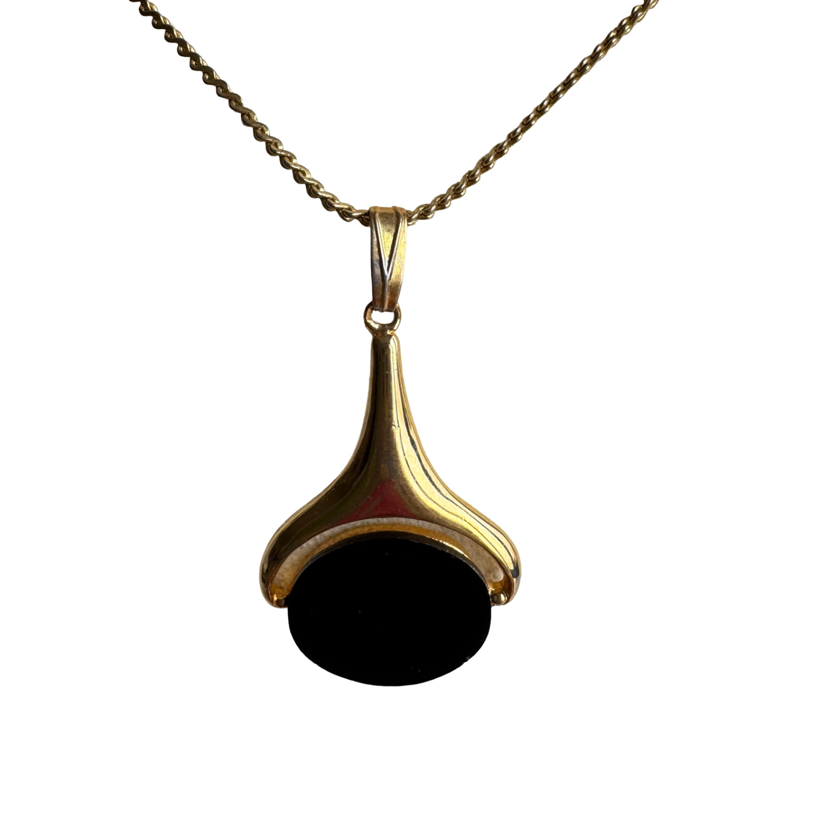 K18GF Black Pendant Necklace Gold Filled ADONDI Vintage Modernist Outfit Wear