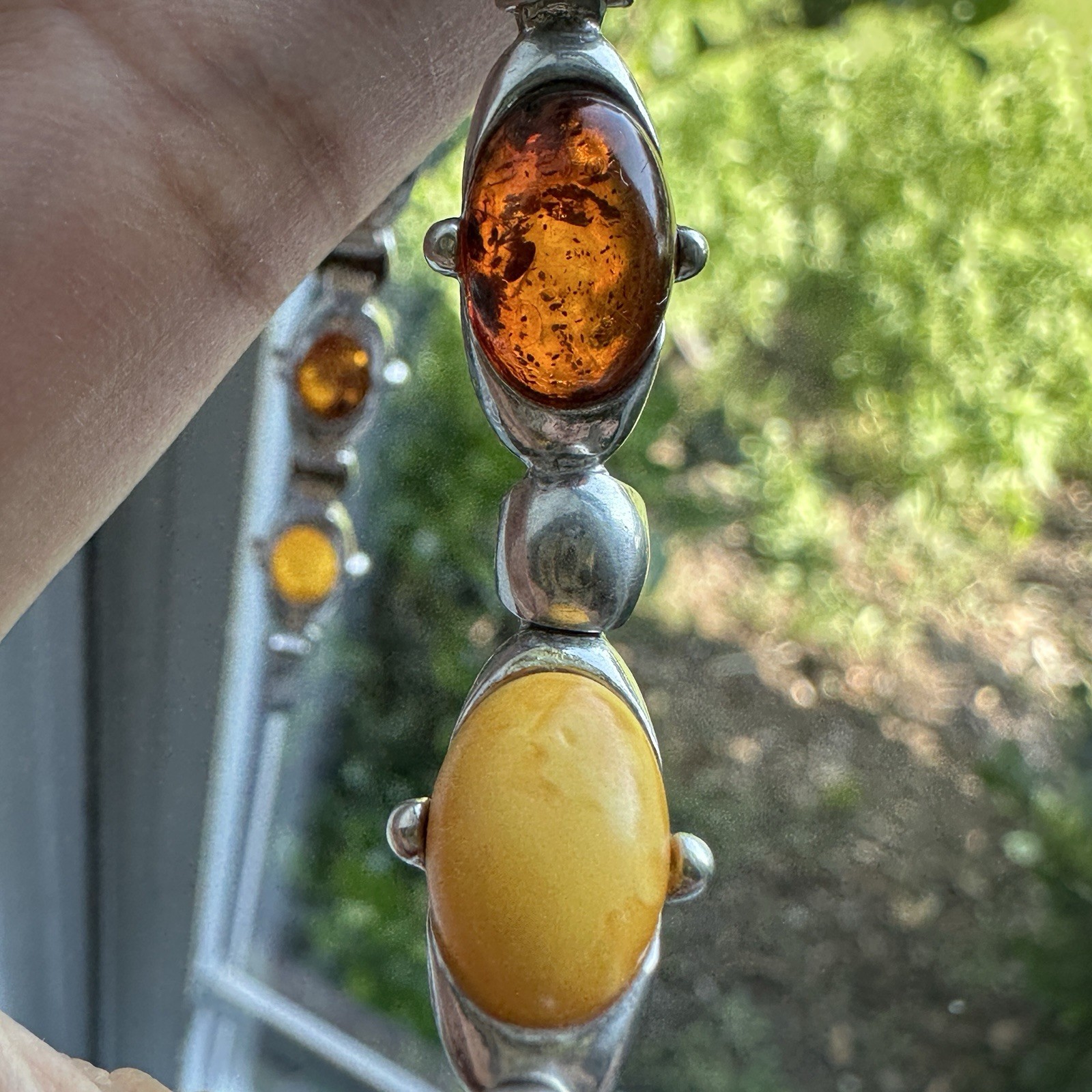 VTG Tennis Link Bracelet 7.25 inches Baltic Amber Egg Yolk 925 Sterling 14.9g