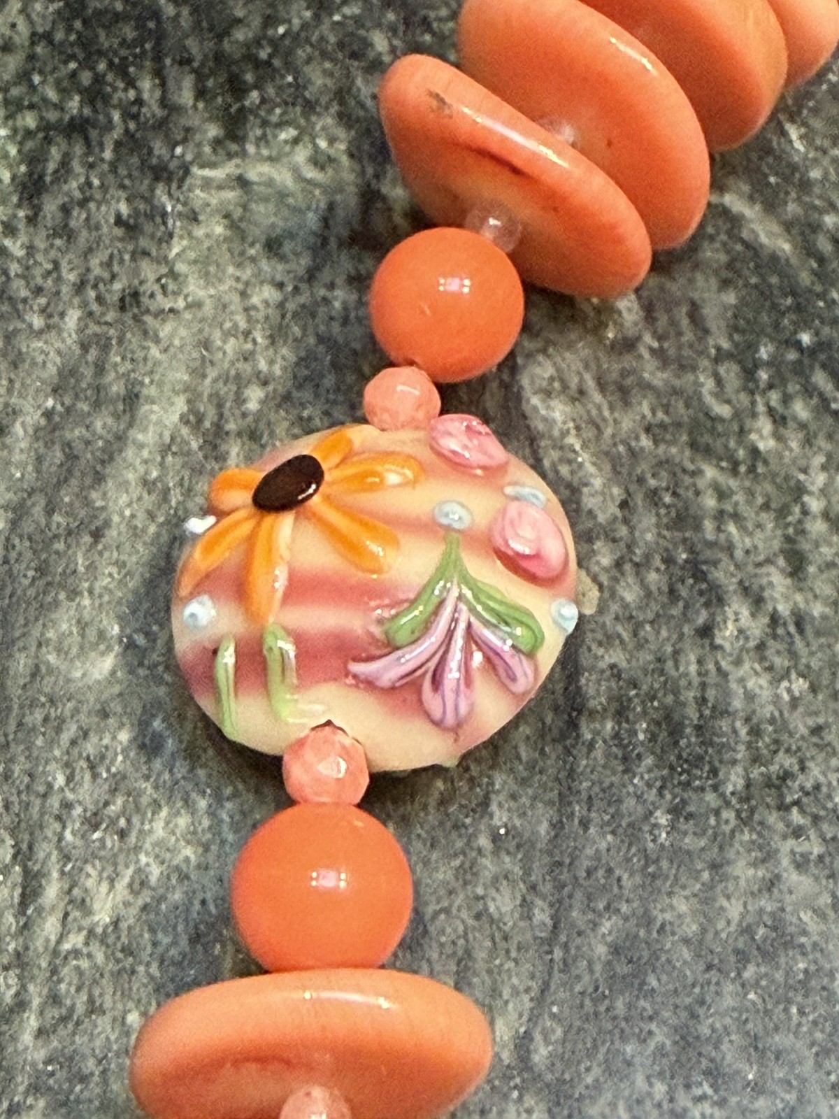 Vintage Artisan Genuine Coral and Lampwork Glass Bead Necklace