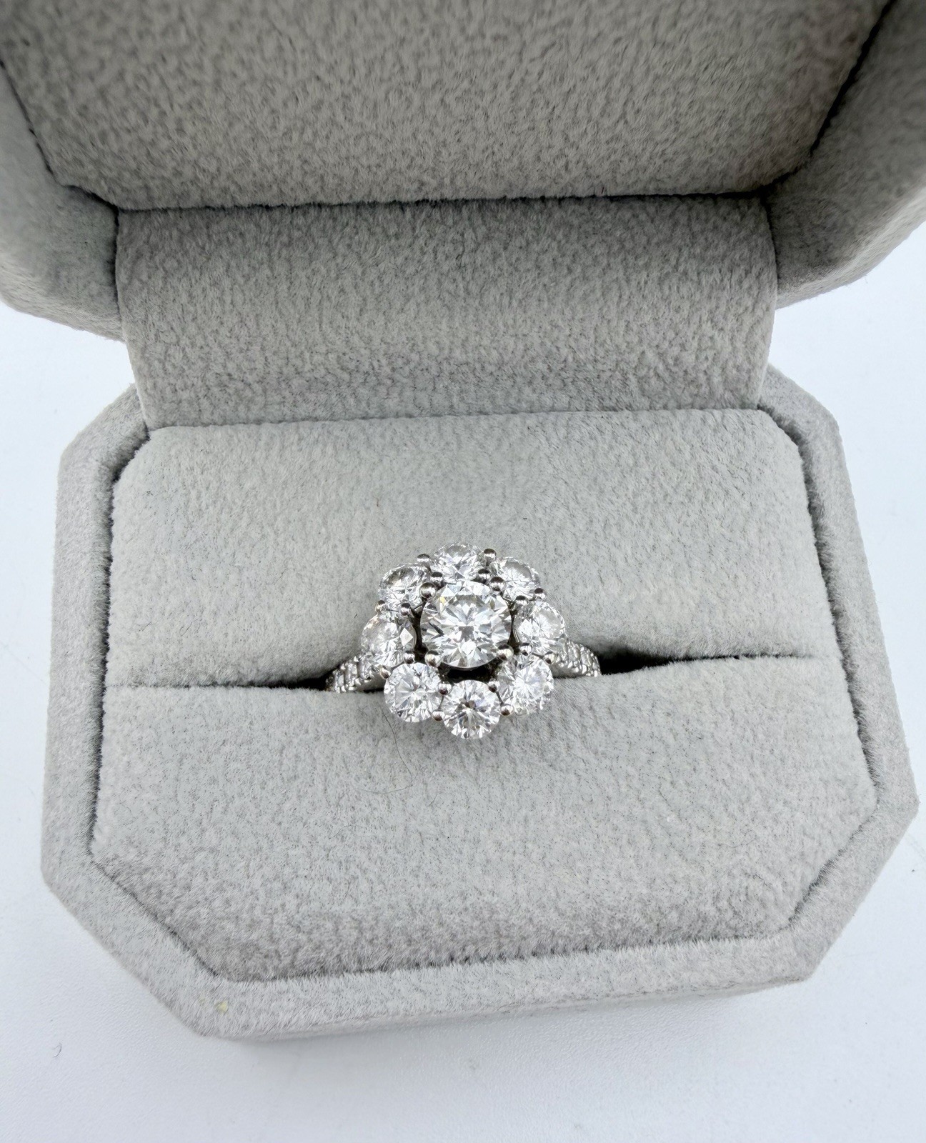 GORGEOUS 18K WHITE GOLD & NATURAL DIAMOND CLUSTER RING 2.29 CTW “JGJ” 6 3/4