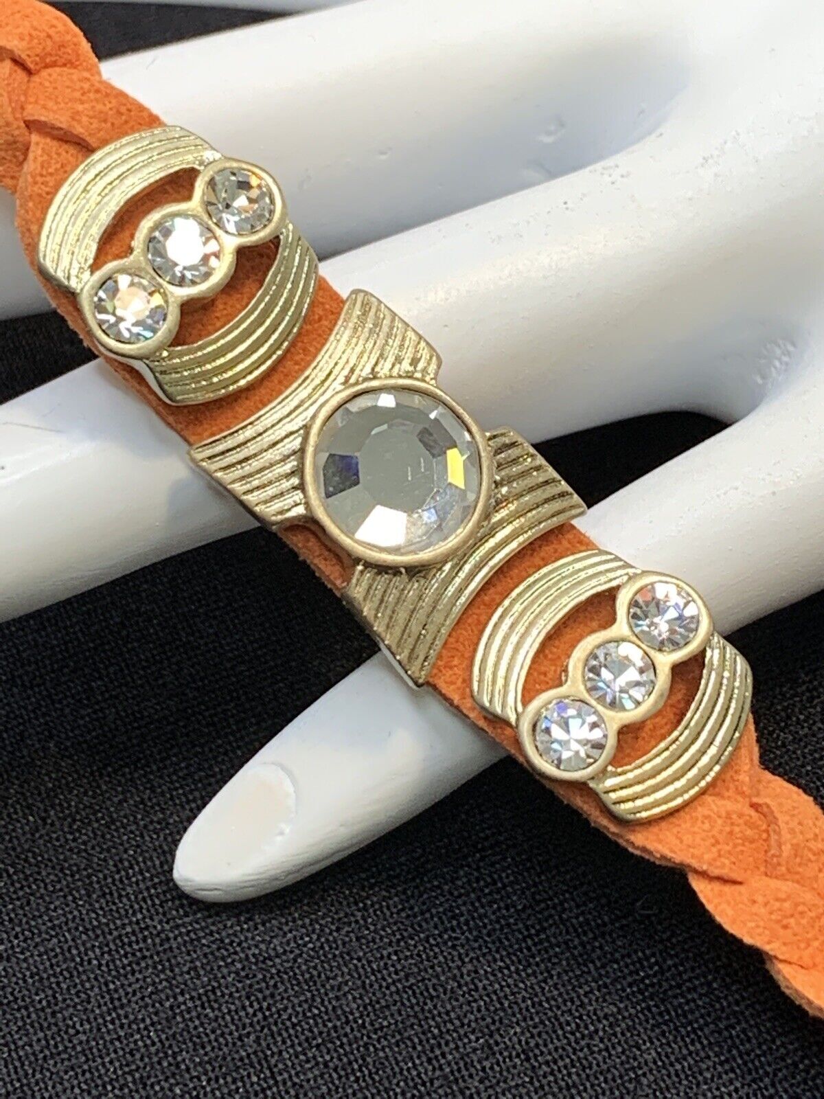 Lia Sophia New W/ Tags Orange Boho Leather Glass Rhinestone Bracelet 7 3/4”