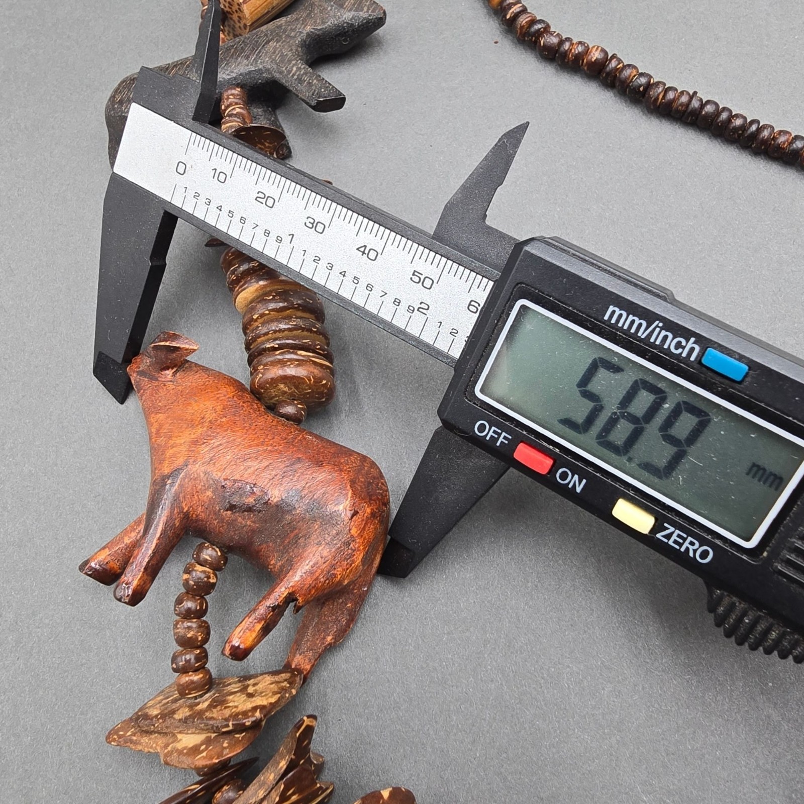Vintage Tribal Wood Animal Necklace 26″ Brutalist Hand Carved Statement Piece