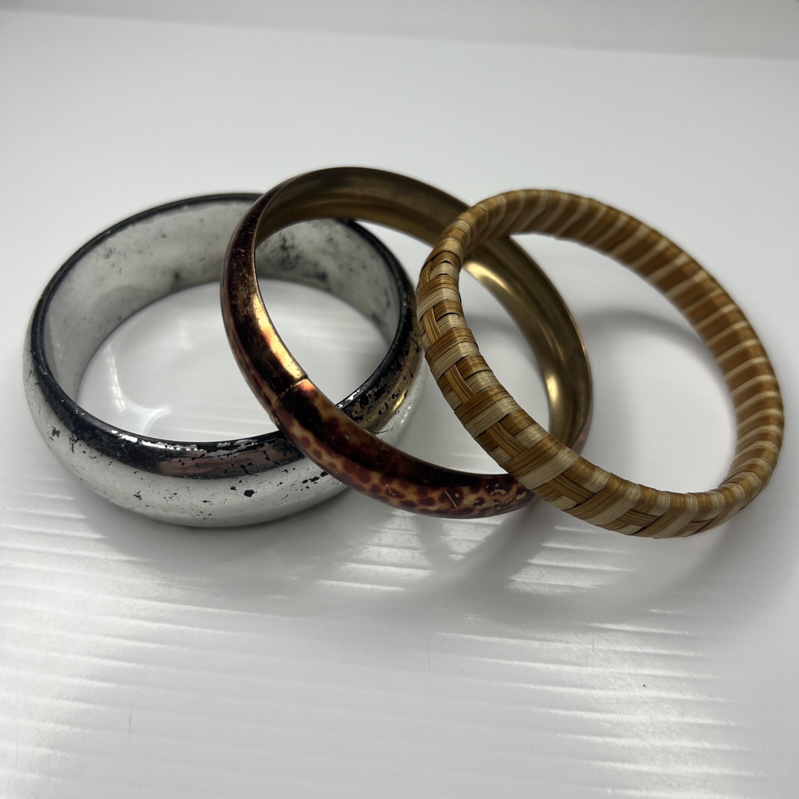 X1 Lot Silver gold spotted hemp wrapped bangles Tribal Boho Retro bracelets