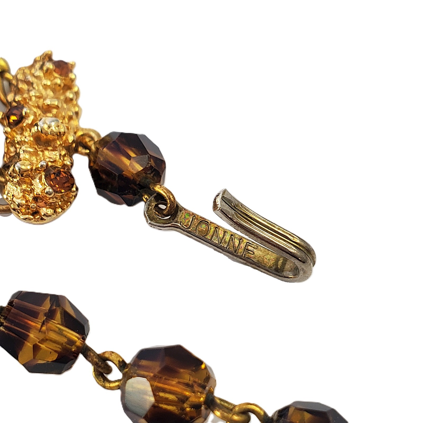 JONNE Faux Tortoise Shell Faceted GLASS Bead Necklace 2 Strand Gold Tone 15″-17″