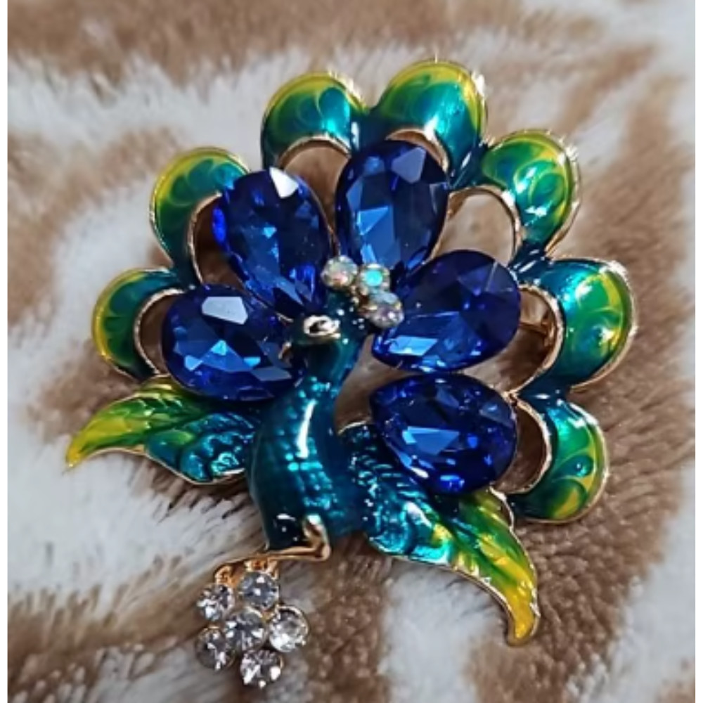Vintage Style Peacock Bird Rhinestone Crystal Cyan Bird Brooch Pin Pendant Gift