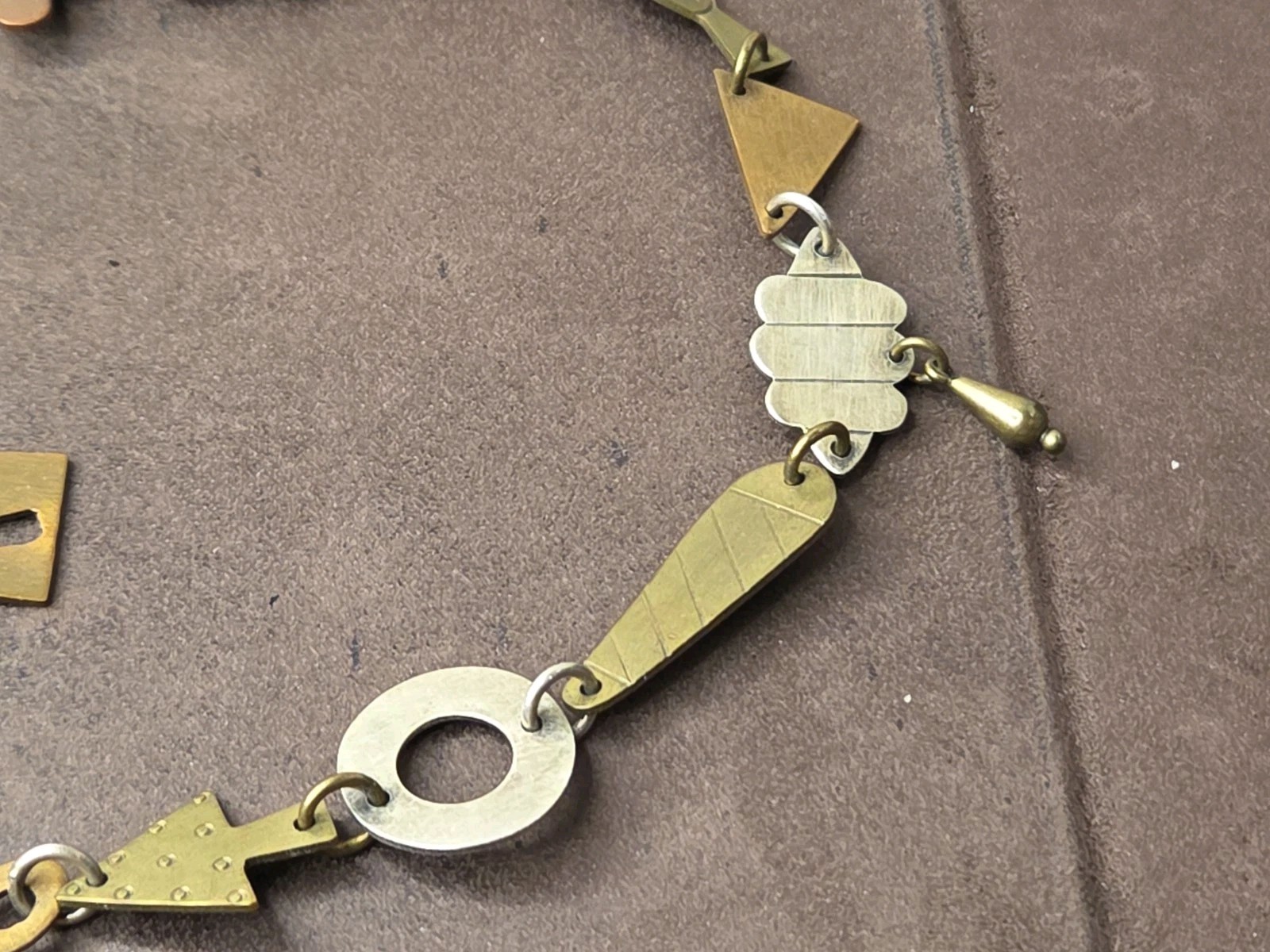 VINTAGE THOMAS MANN TECHNO ROMANTIC MIXED METALS NECKLACE STERLING BRONZE