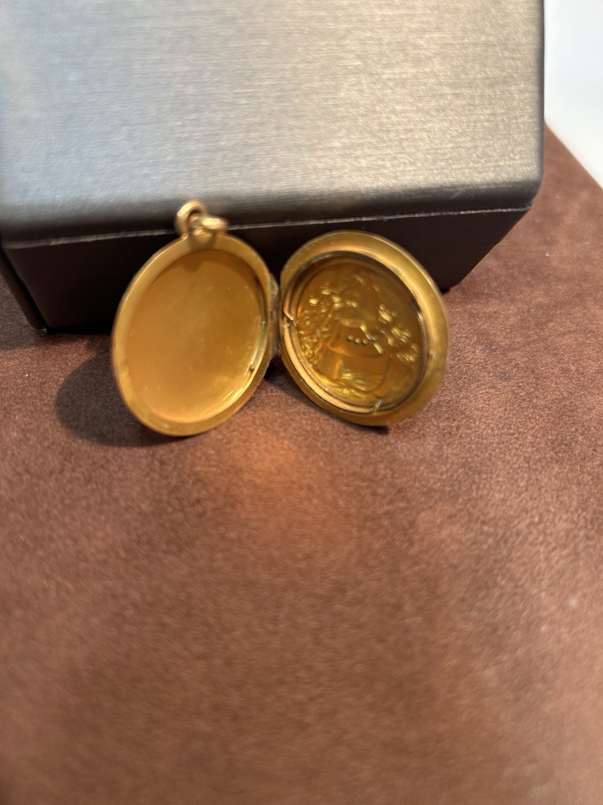 Vintage Art Nouveau Gold Filled Lady Portrait Round Locket Pendant