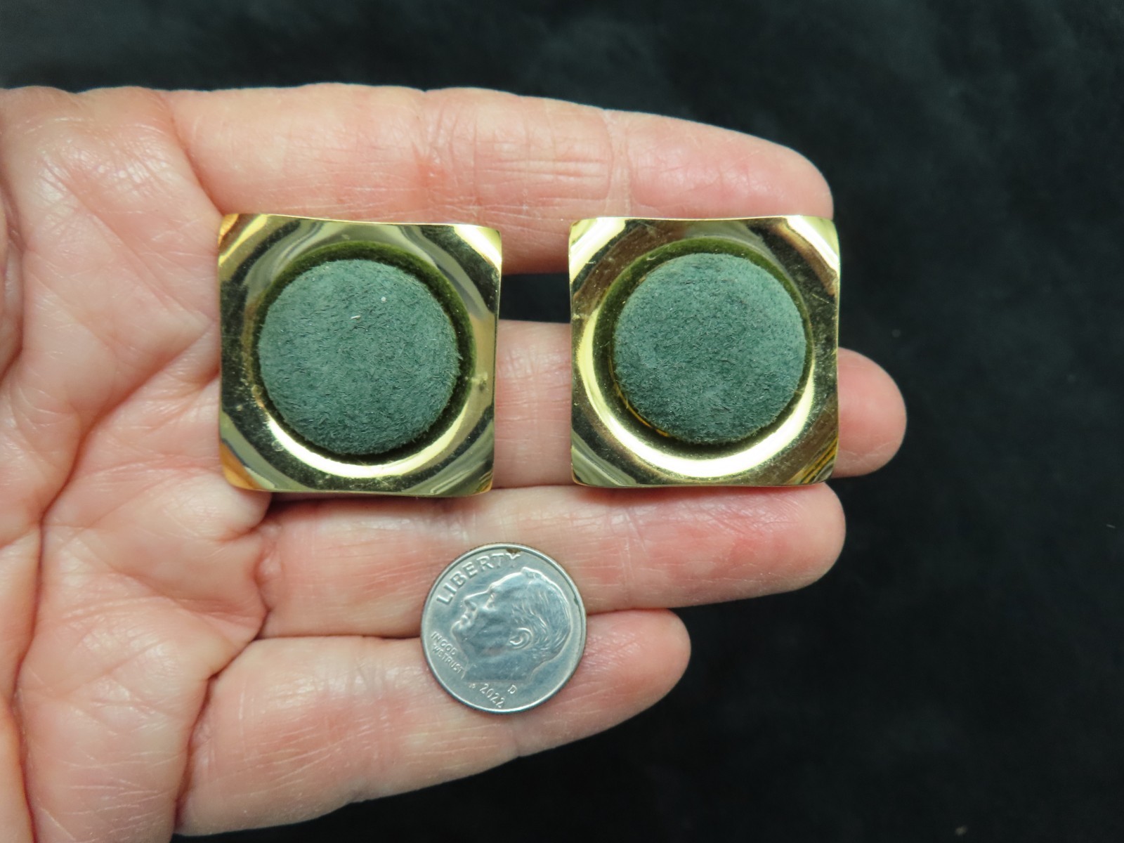 Vintage 1980’s Green Ultrasuede Domed Pierced Earrings