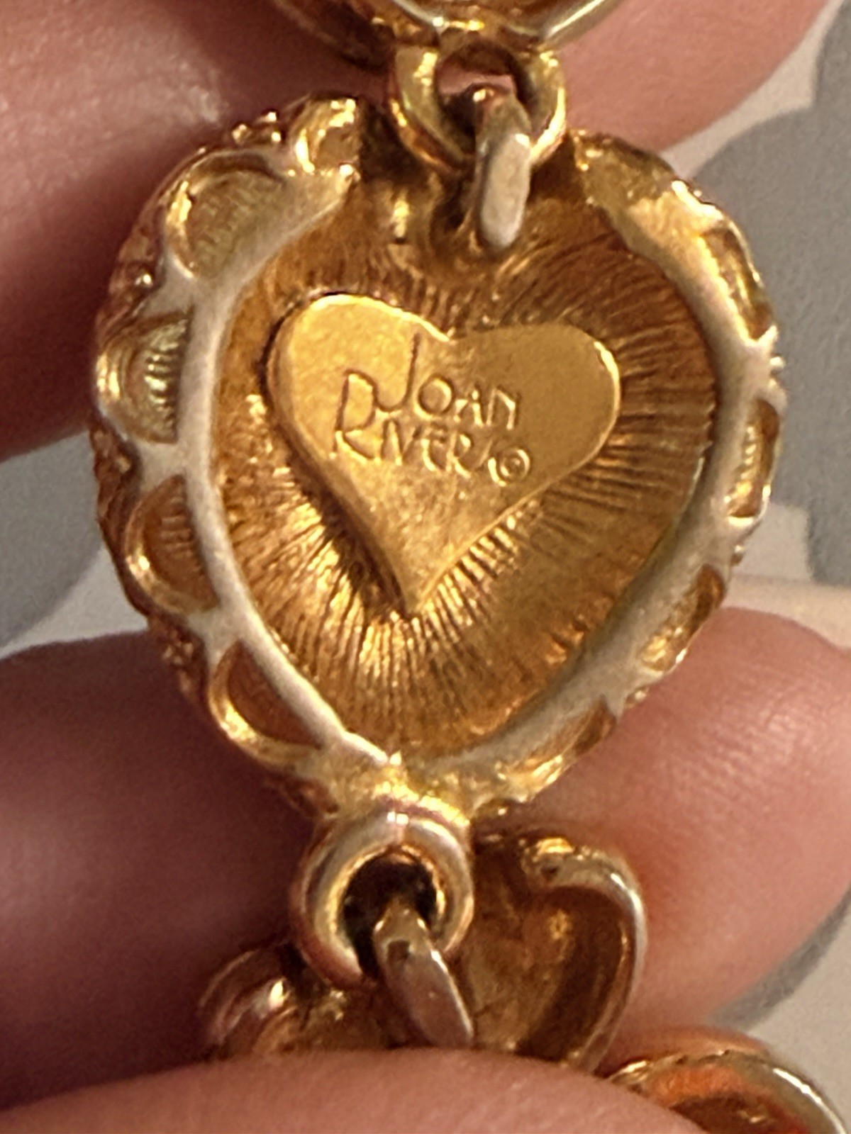 Vintage Joan Rivers Hearts & Flowers Bracelet Enamel Heart Charm Floral Signed