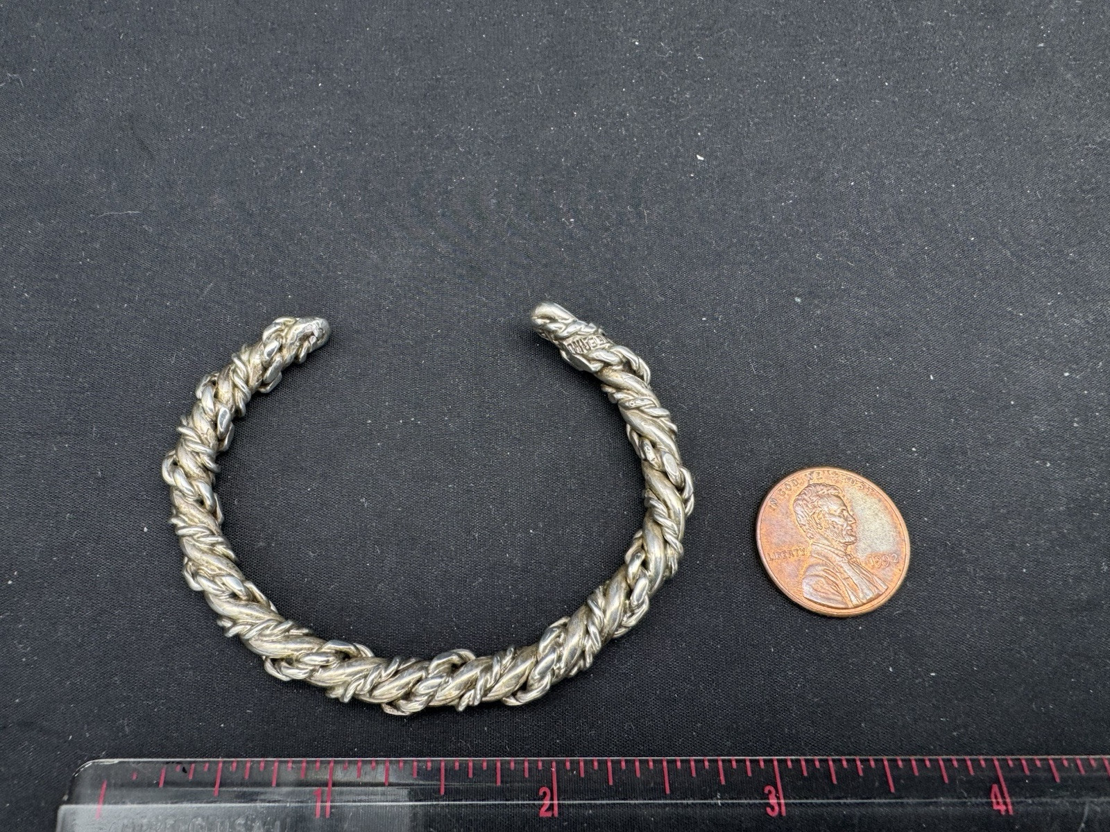 VINTAGE STERLING SILVER TWIST WIRE CUFF BRACELET, 30 grams