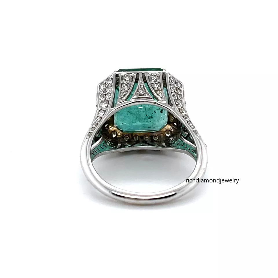 Featuring Pine Green Emerald Cut 7.98CT Emerald & Lab-Created 1.5CT Diamond Ring