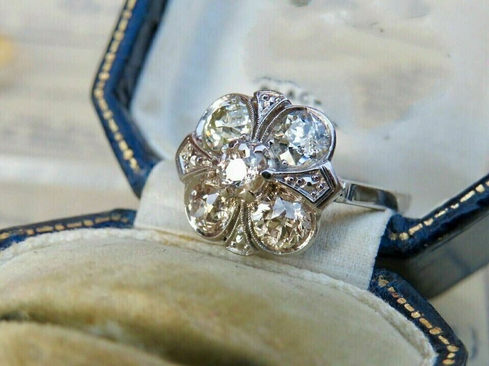 1.2Ct Vintage Style Round Cut Lab-Created Diamond Cluster 925 Silver Flower Ring