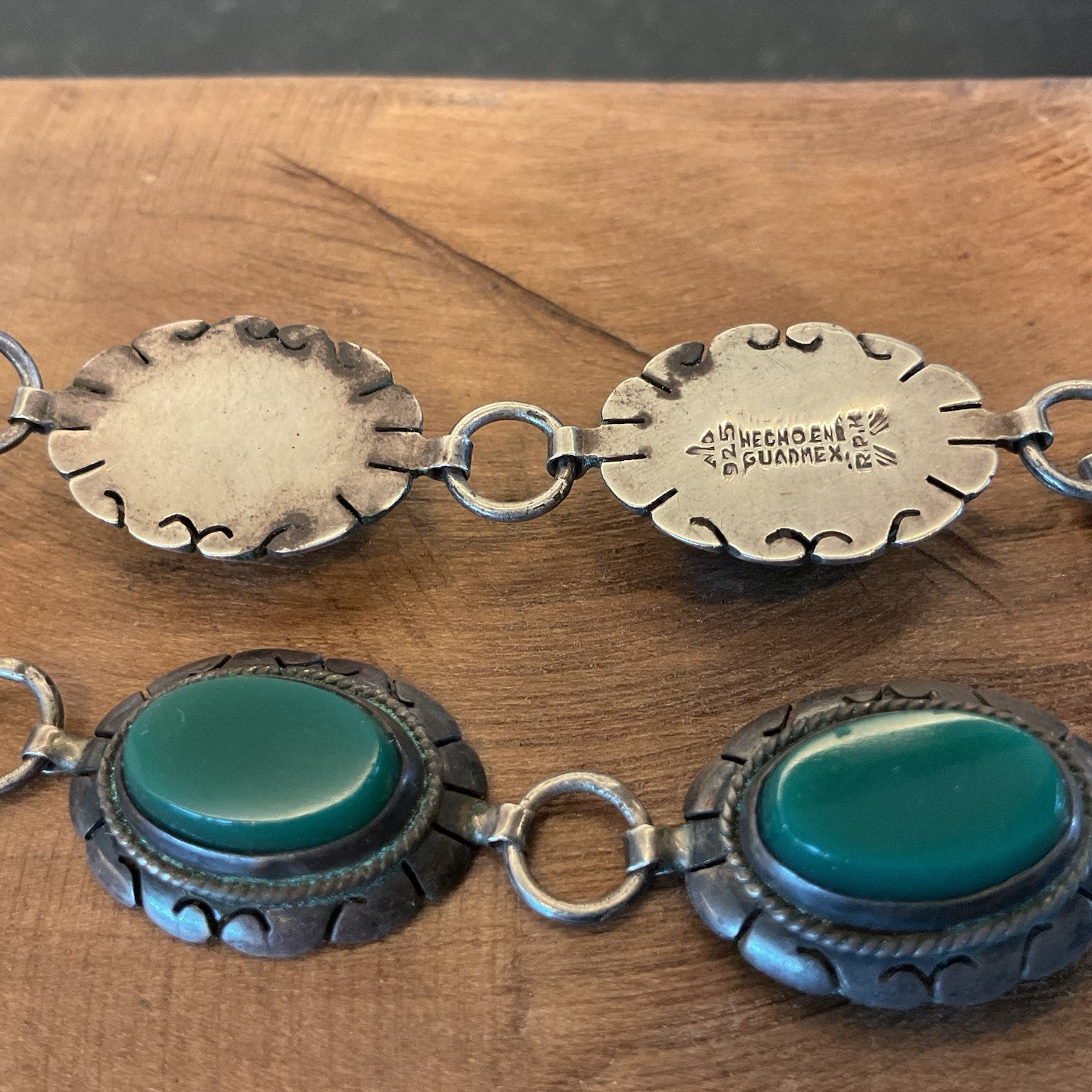 Vintage Mexican Sterling Silver With Green Onyx Stamped “Hecho En Mex”
