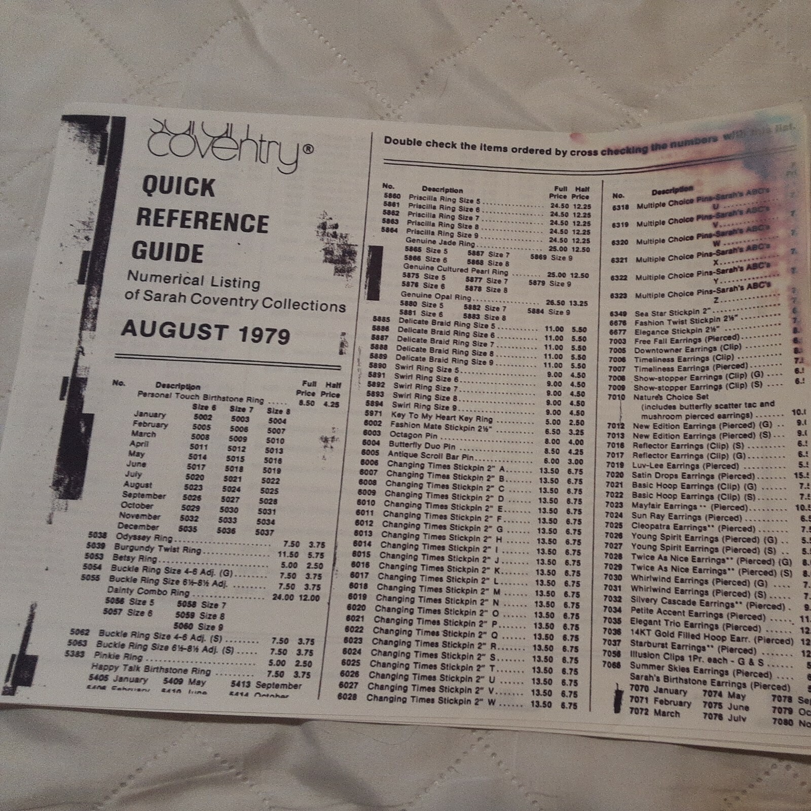 PRINTED COPY OF Aug. 1979 “QUICK REFERENCE GUIDES ” SARAH BOOK 4 PAGES
