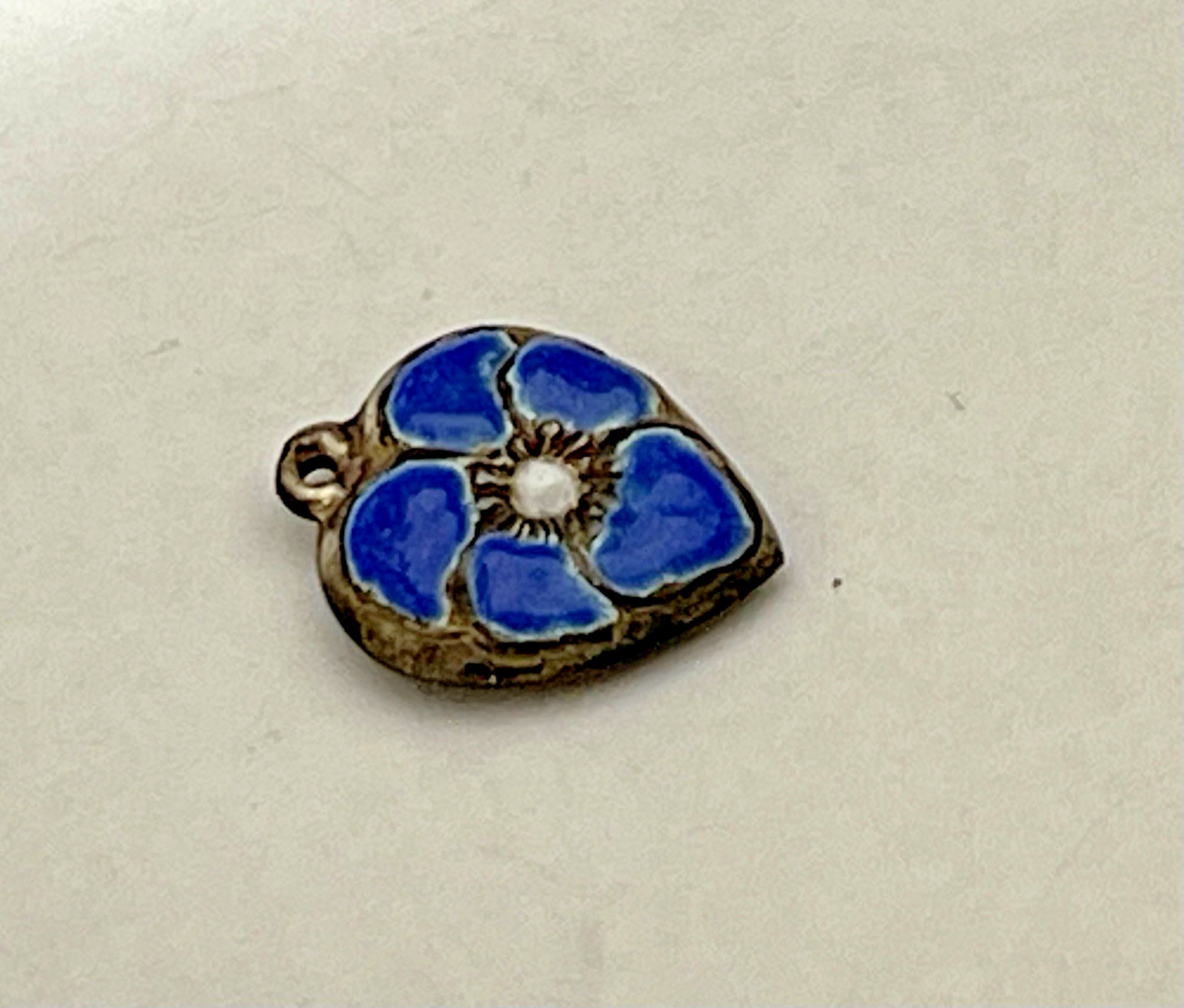 Sterling Silver Heart Flower Charm Puffy Blue Enamel Pansy 925 Vintage Stamped