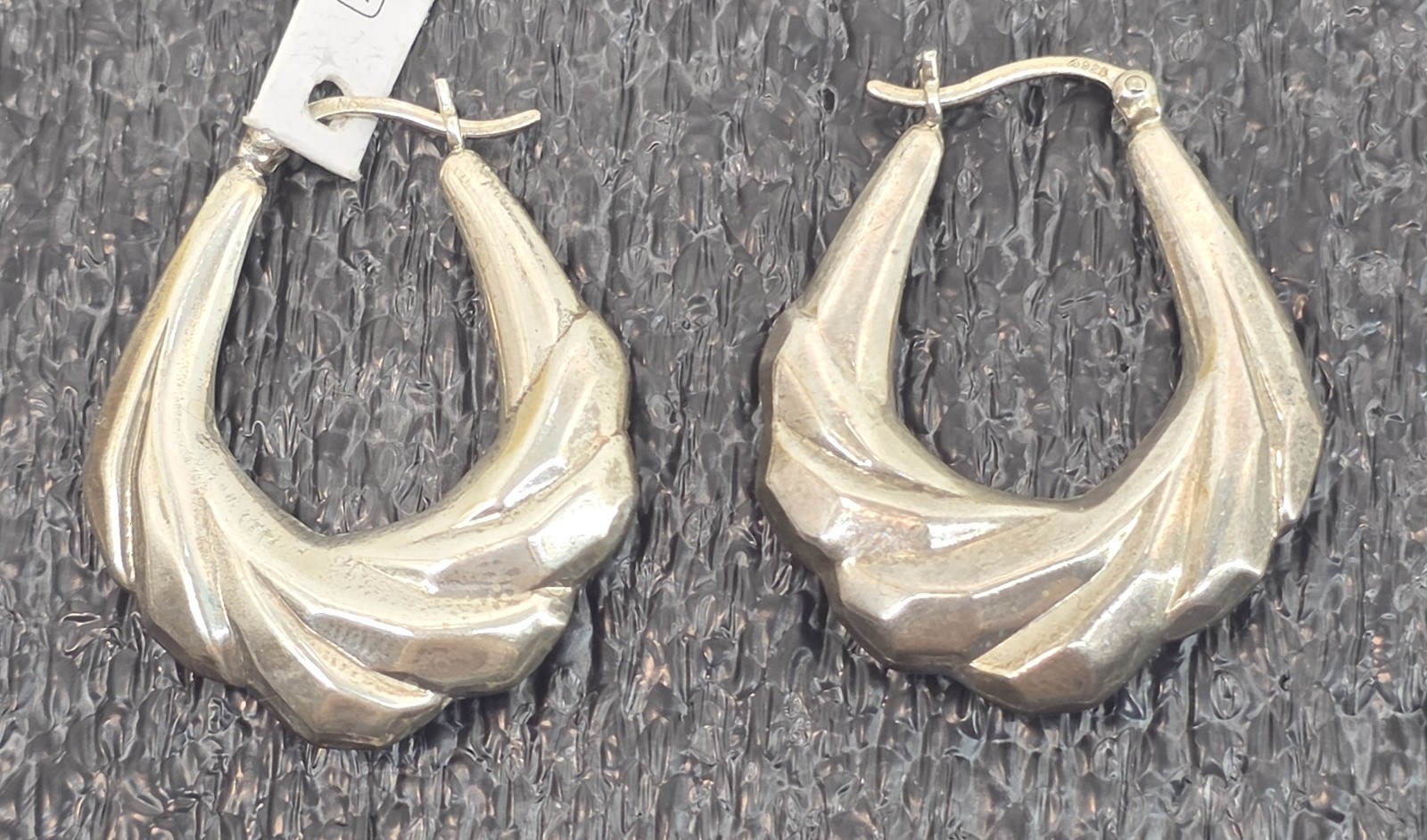 F.A.S. 925 Sterling Silver Twist Puff Dangle Drop Hoop Earrings Vintage or BO