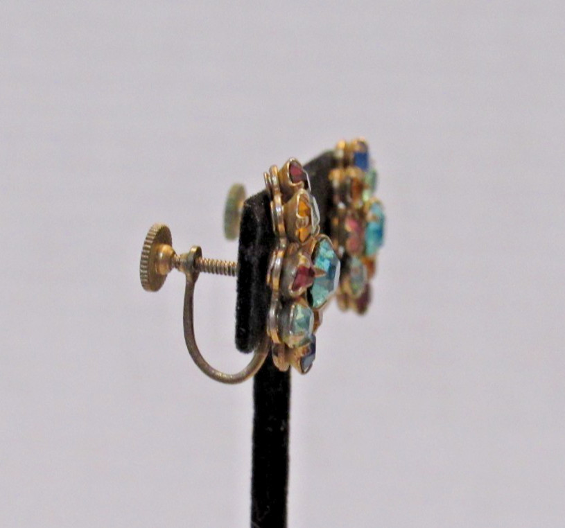 Colorful Vintage Rhinestone Earrings Twist Back Clip On Old Money Quiet Luxury