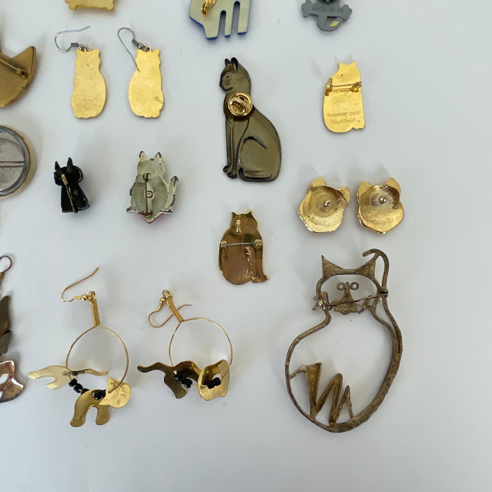 Vtg WHIMSICAL CAT Brooch Lot 50s 70s 80s Jewelry Artisan Burch Pinback Earrings
