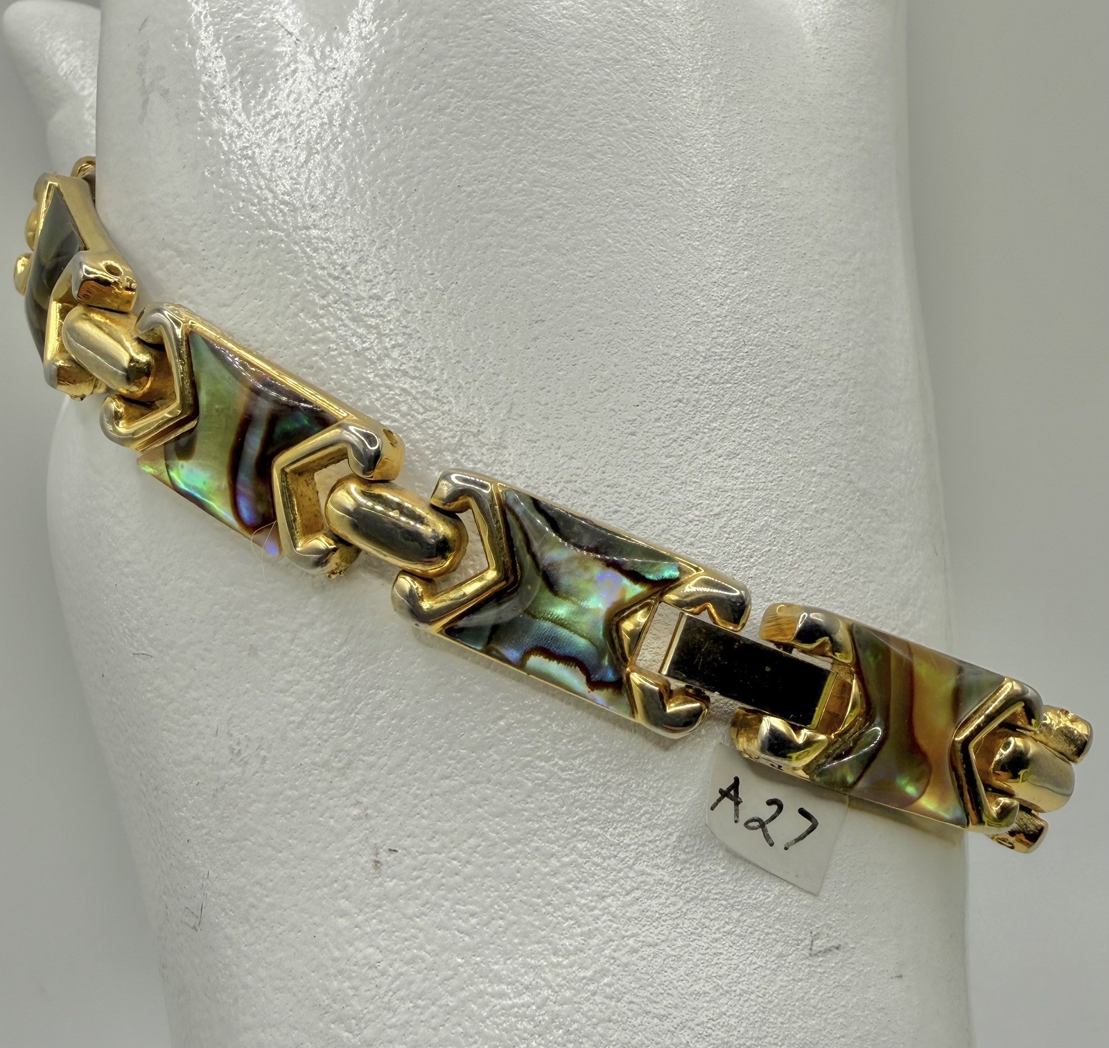 Vintage Paua Abalone Shell Bracelet Gold Tone Art Deco Style Links