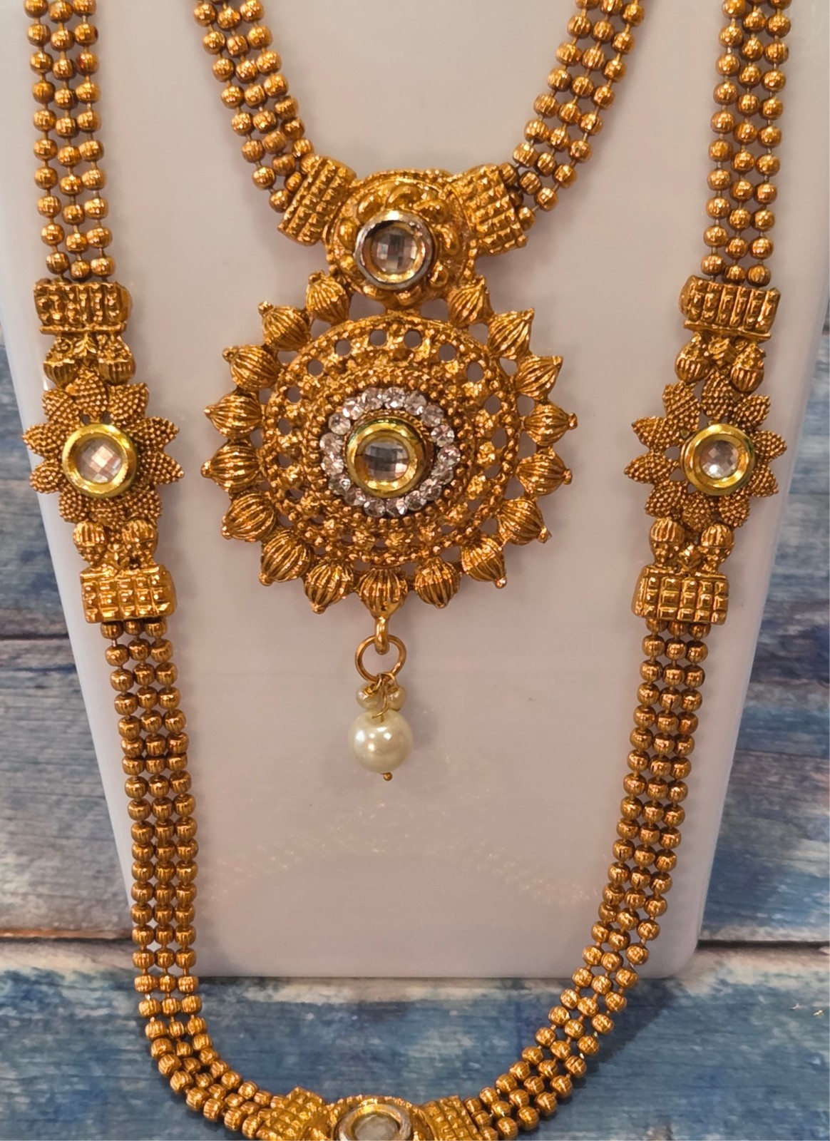 VINTAGE-RETRO Fabulous 22″ Gold South Indian Bridal Duel Necklace / Asian Haram