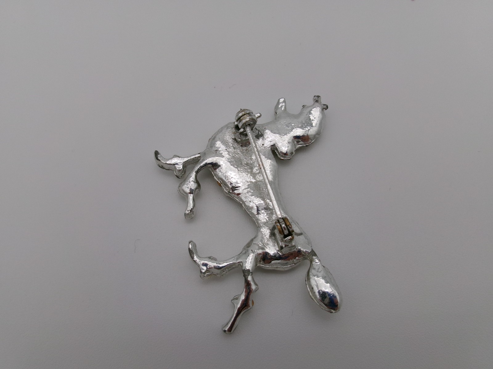 Vintage Poodle Dog Brooch Pin Mid Century Modern Rhinestones SIlvertone Unsigned