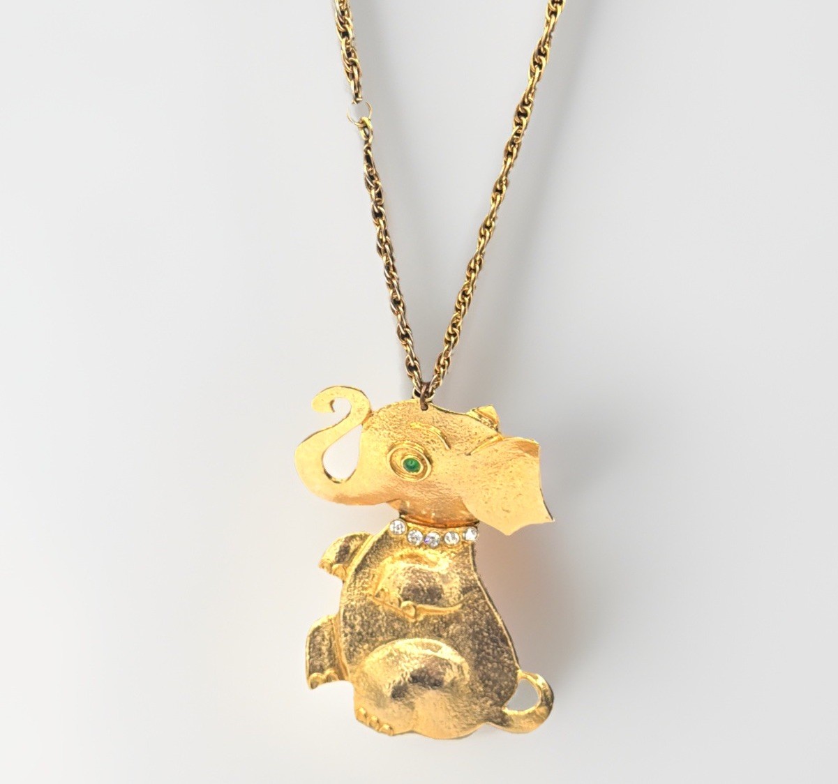 Rare Hattie Carnegie Articulated Elephant Necklace • Textured Gold Statement