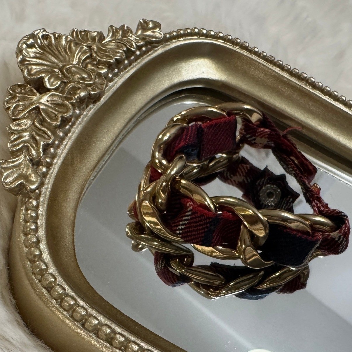 Gold Chain Plaid Bracelet Statement Preppy Vintage Aesthetic Chunky