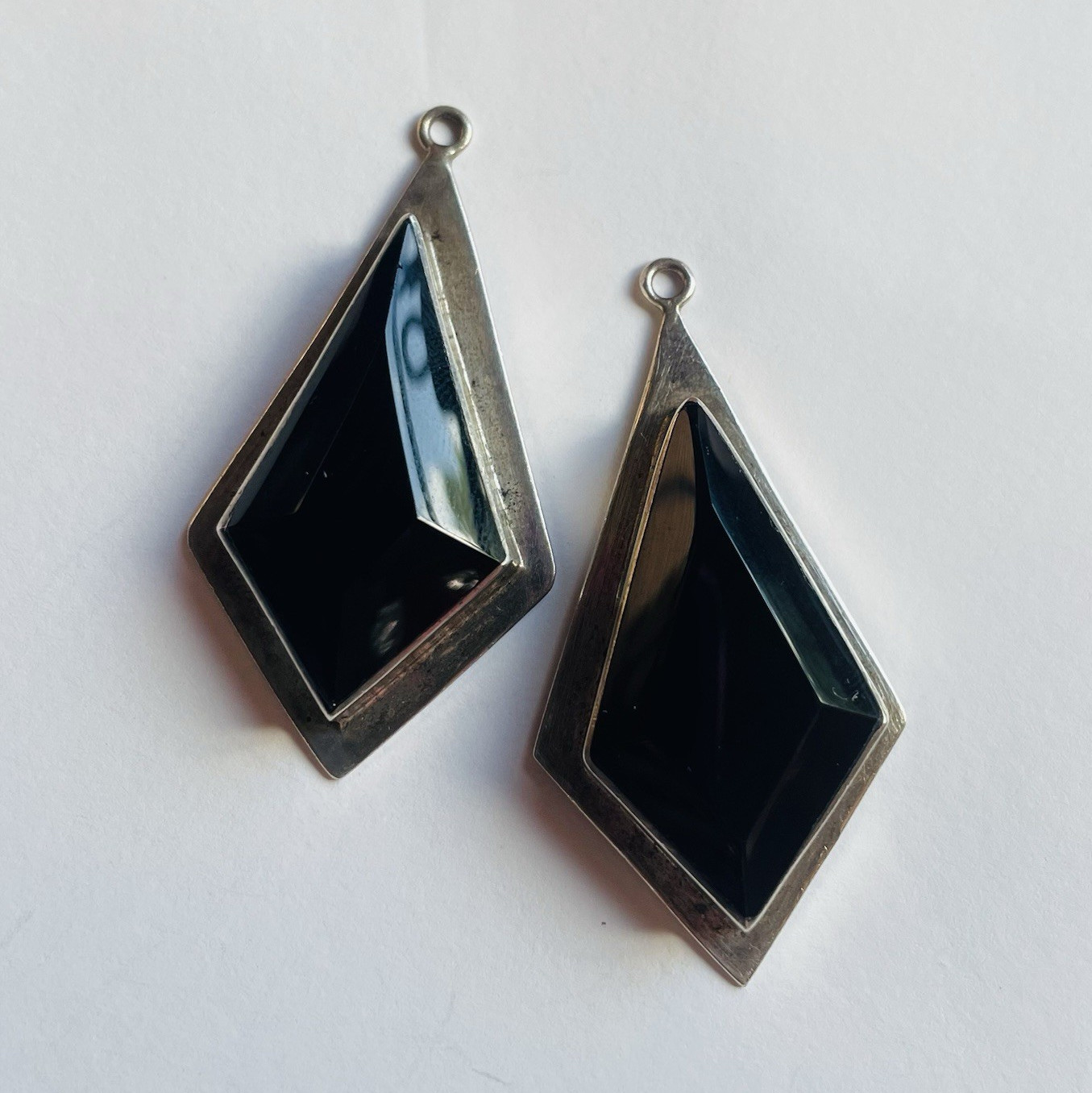 VINTAGE silver Earrings TAXCO black onyx large modernist style