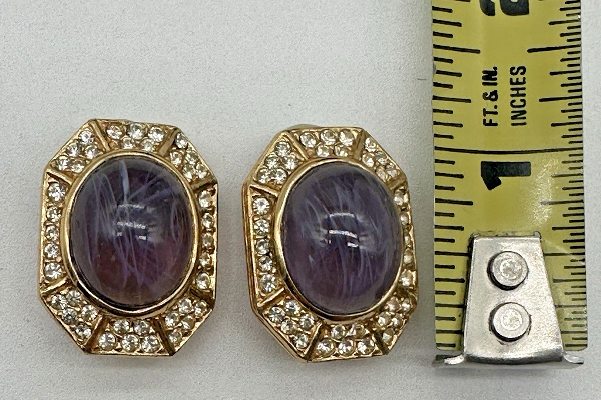Vintage Ciner Gripoix Poured Glass Cabochon & Rhinestone Clip-on Earrings
