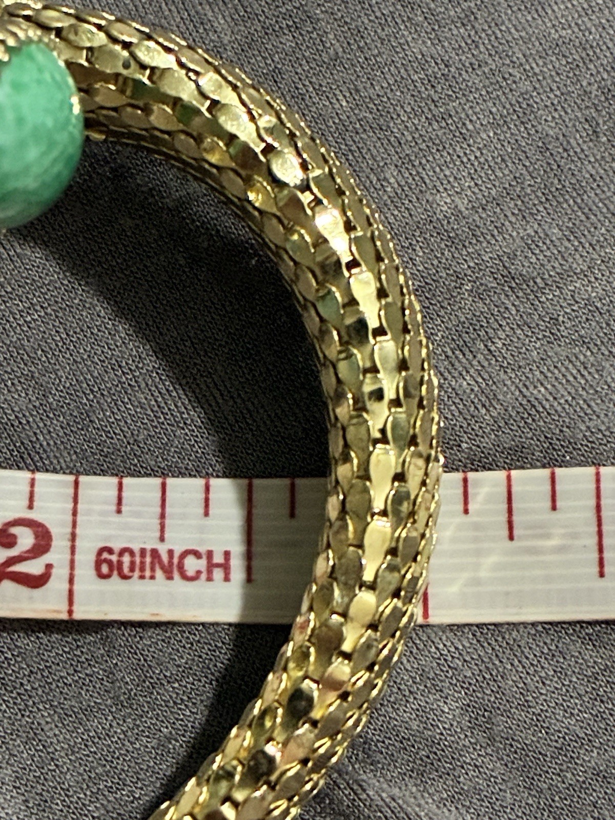 Vintage Whiting & Davis Mesh Snake Wrap Bracelet Green Peking Glass Cabachon