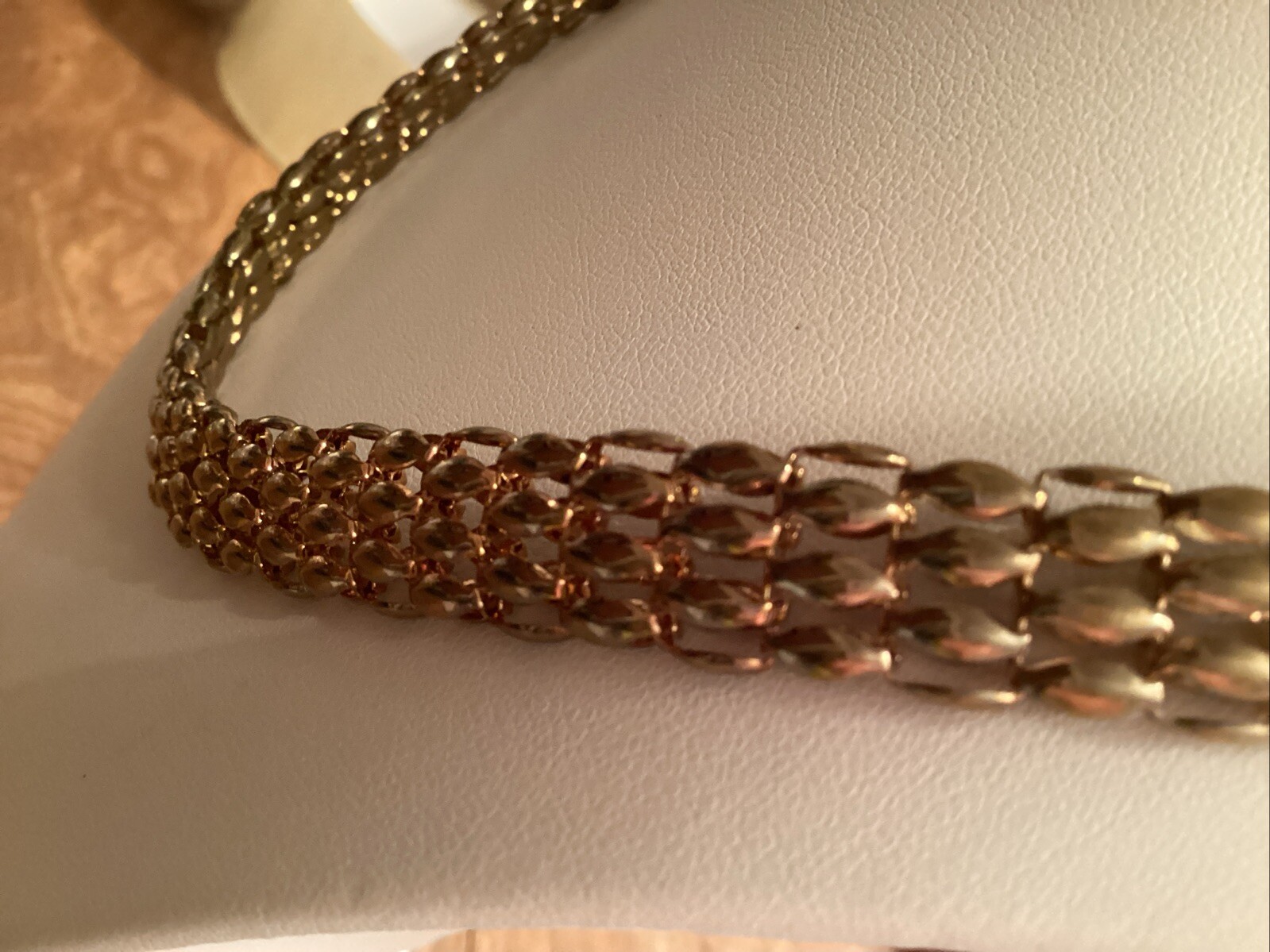 Vintage Choker 16” Shiny Gold Tone Waffle With 3” Extender AS IS