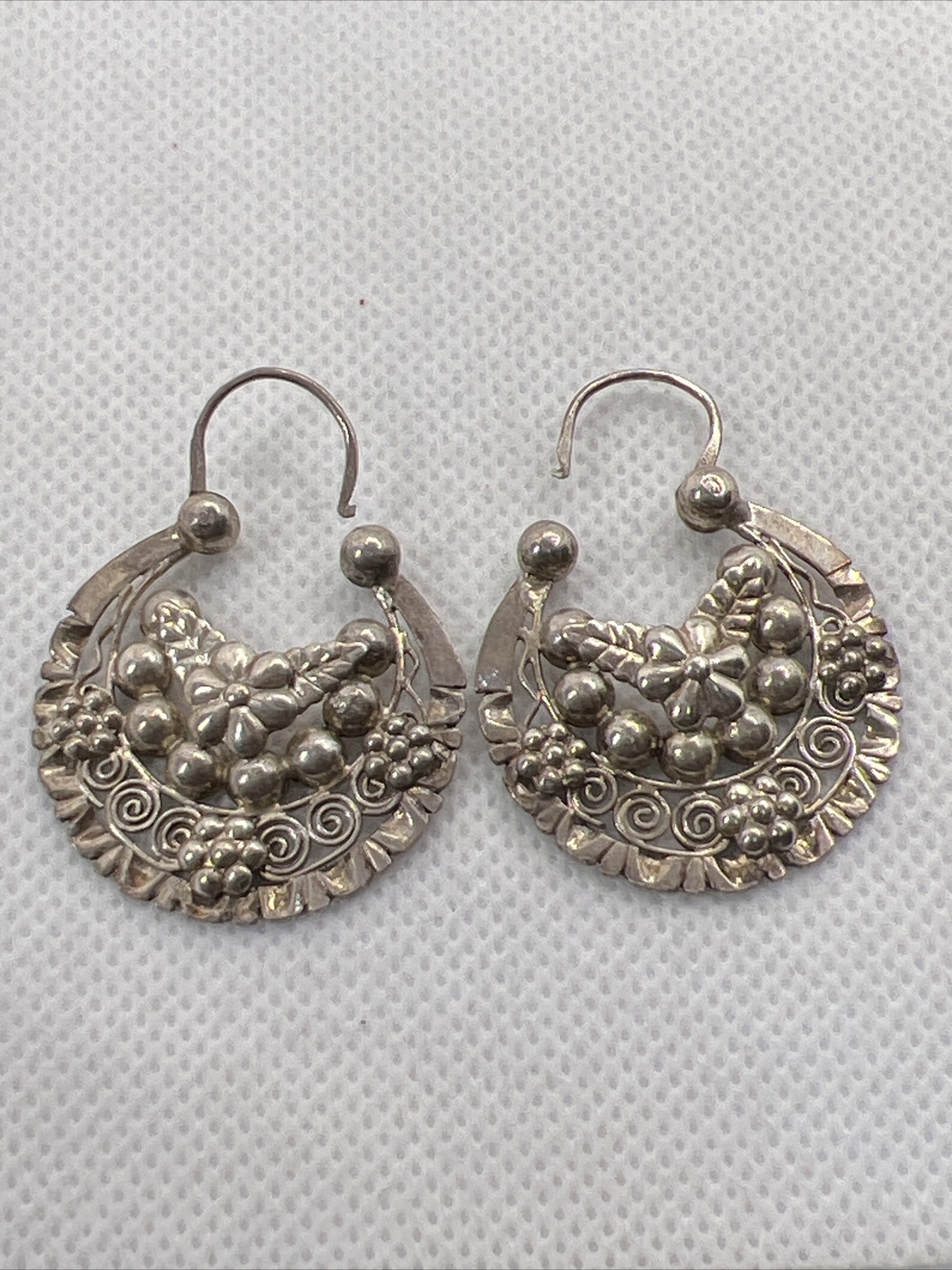 VINTAGE HANDMADE 925 Sterling Silver Filigree HOOP Earrings(39mm x 30.9mm) 6.7gr