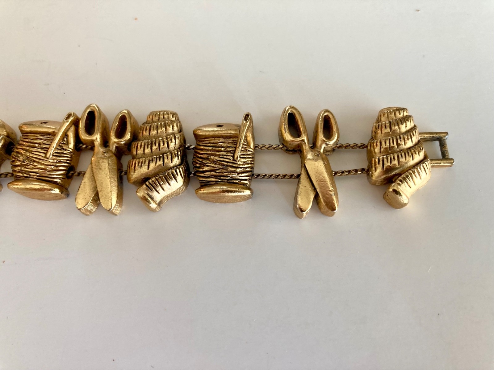 Vintage Gold Tone Sewing Notions Slide Charm Bracelet