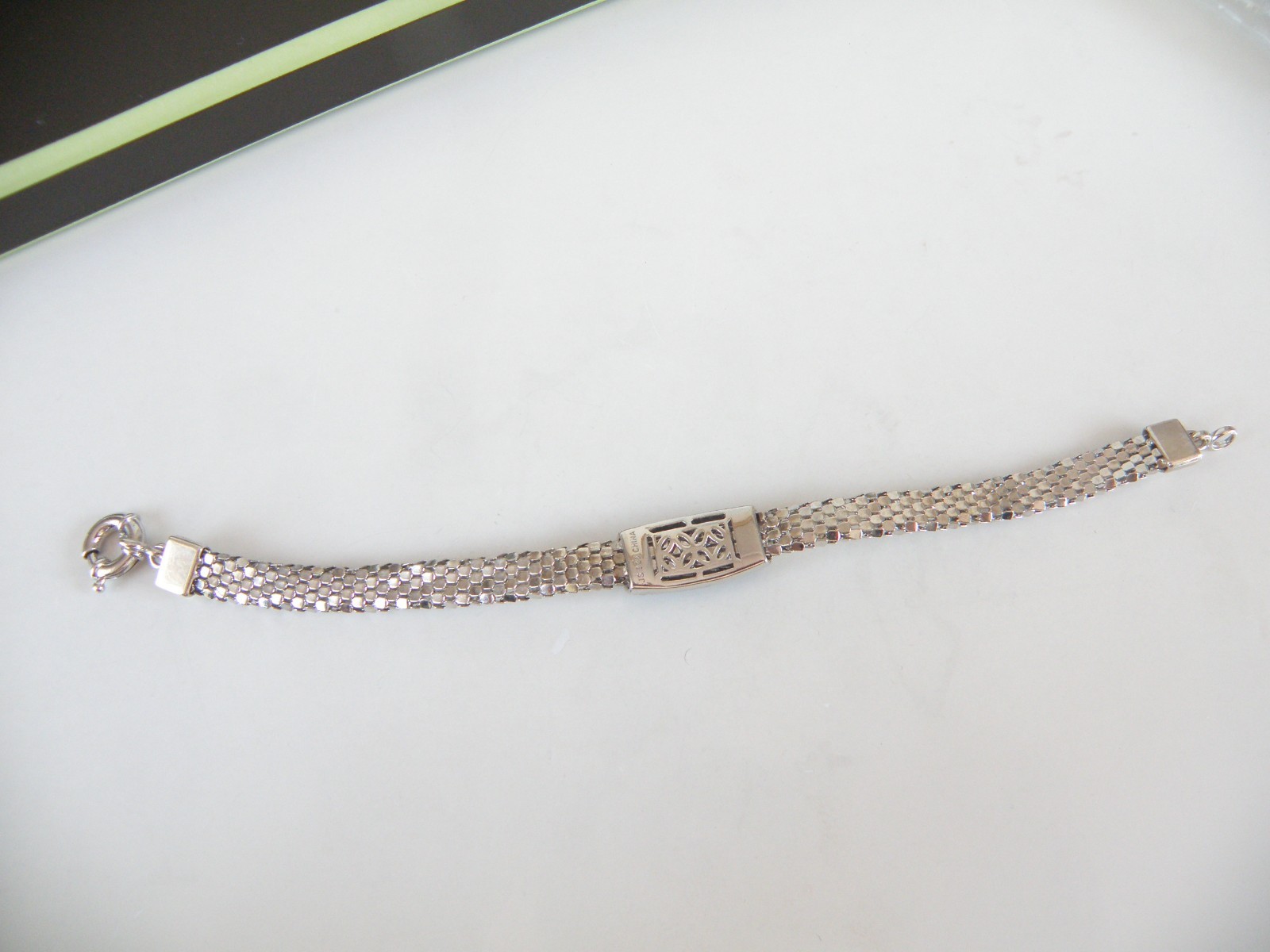Sterling Silver 925 Natural Irradiated Blue Diamond Mesh Popcorn Bracelet 7″