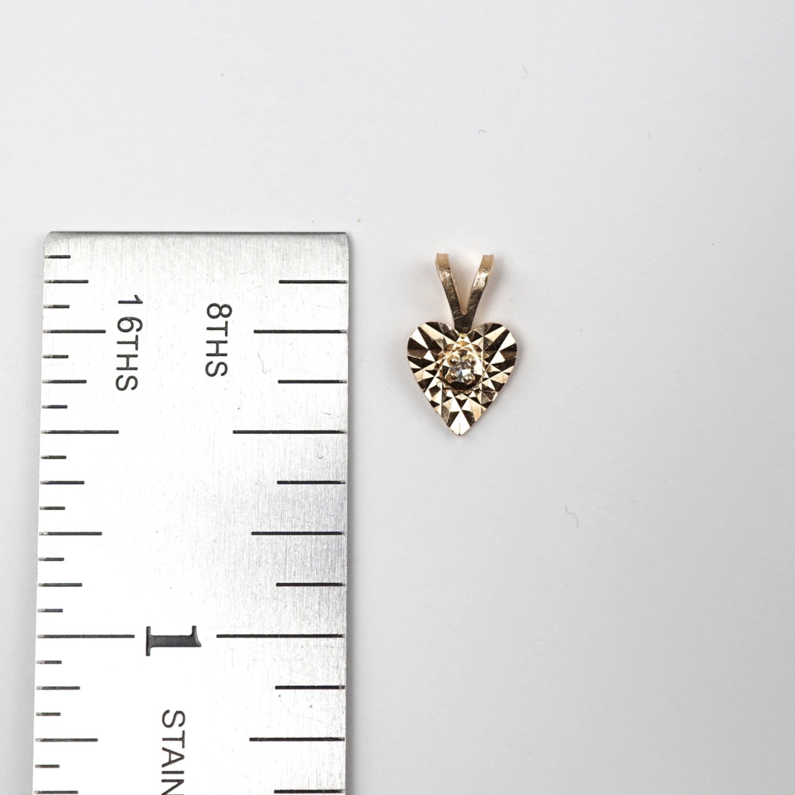 14K Yellow Gold Small Dainty Reflective Heart with Natural Center Diamond