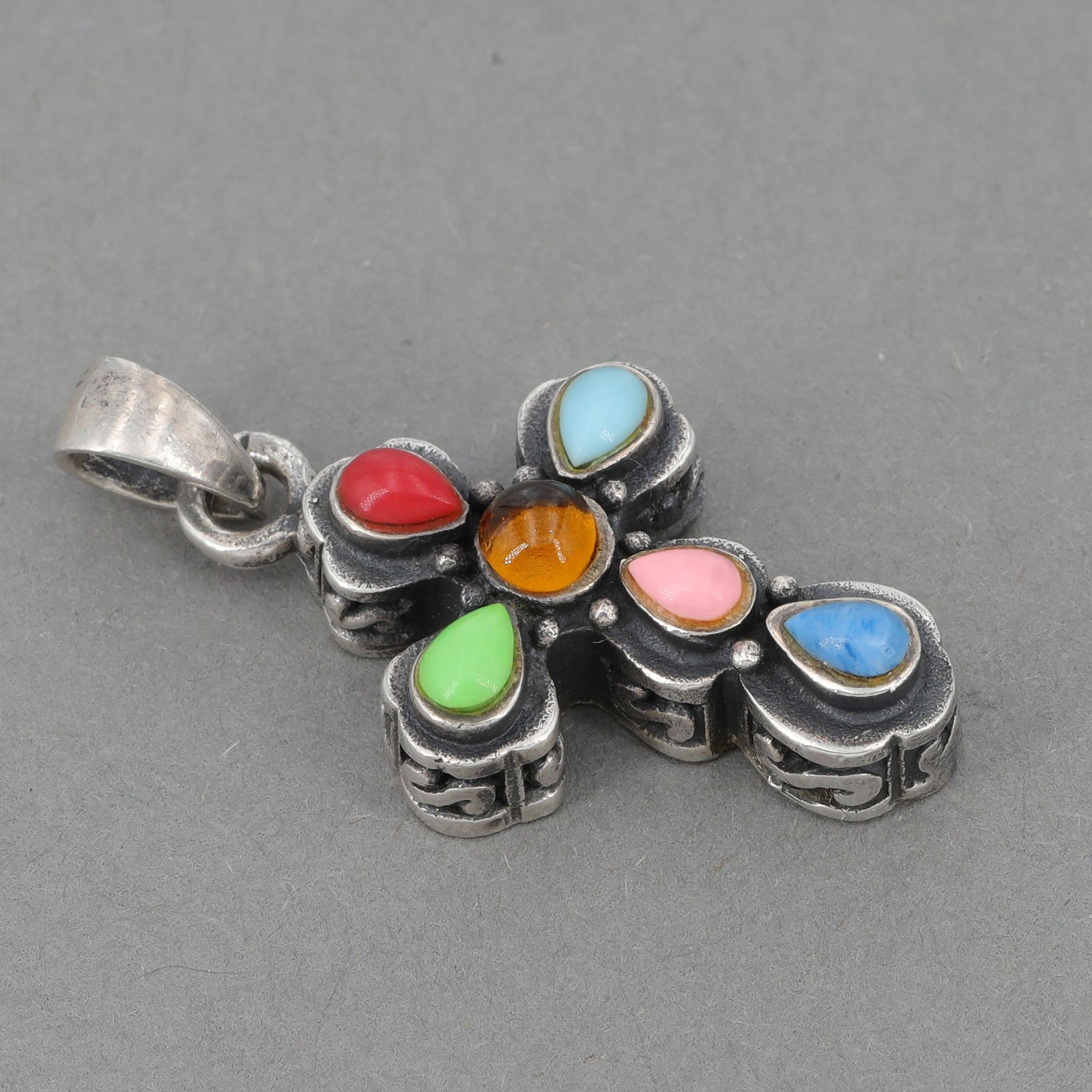 Vintage Silpada Sterling Silver SMALL Multi-Stone Cross Pendant N0984 NO CHAIN