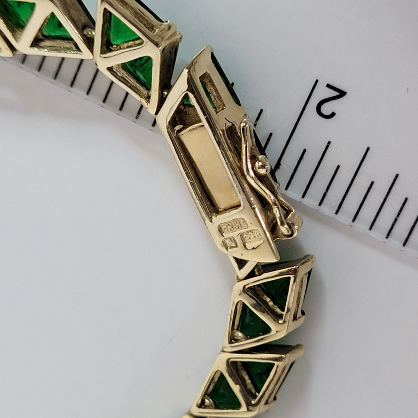 Green Trilliant CZ Sterling Tennis Necklace gold vermeil trillion 50 grams
