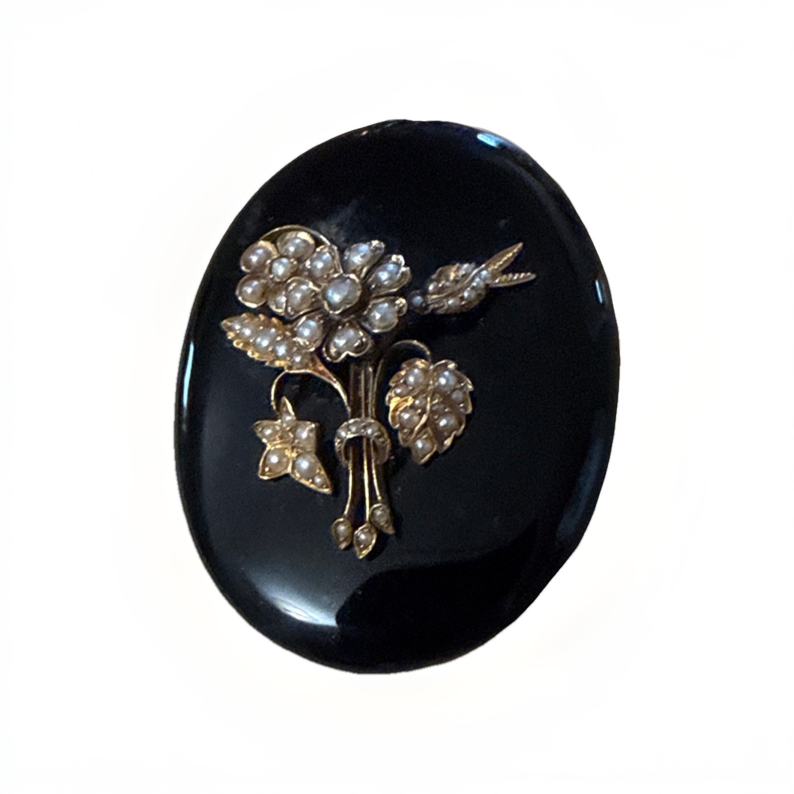 ANTIQUE VICTORIAN 14K GOLD BLACK ONYX PEARL MOURNING LOCKET CHAIN NECKLACE