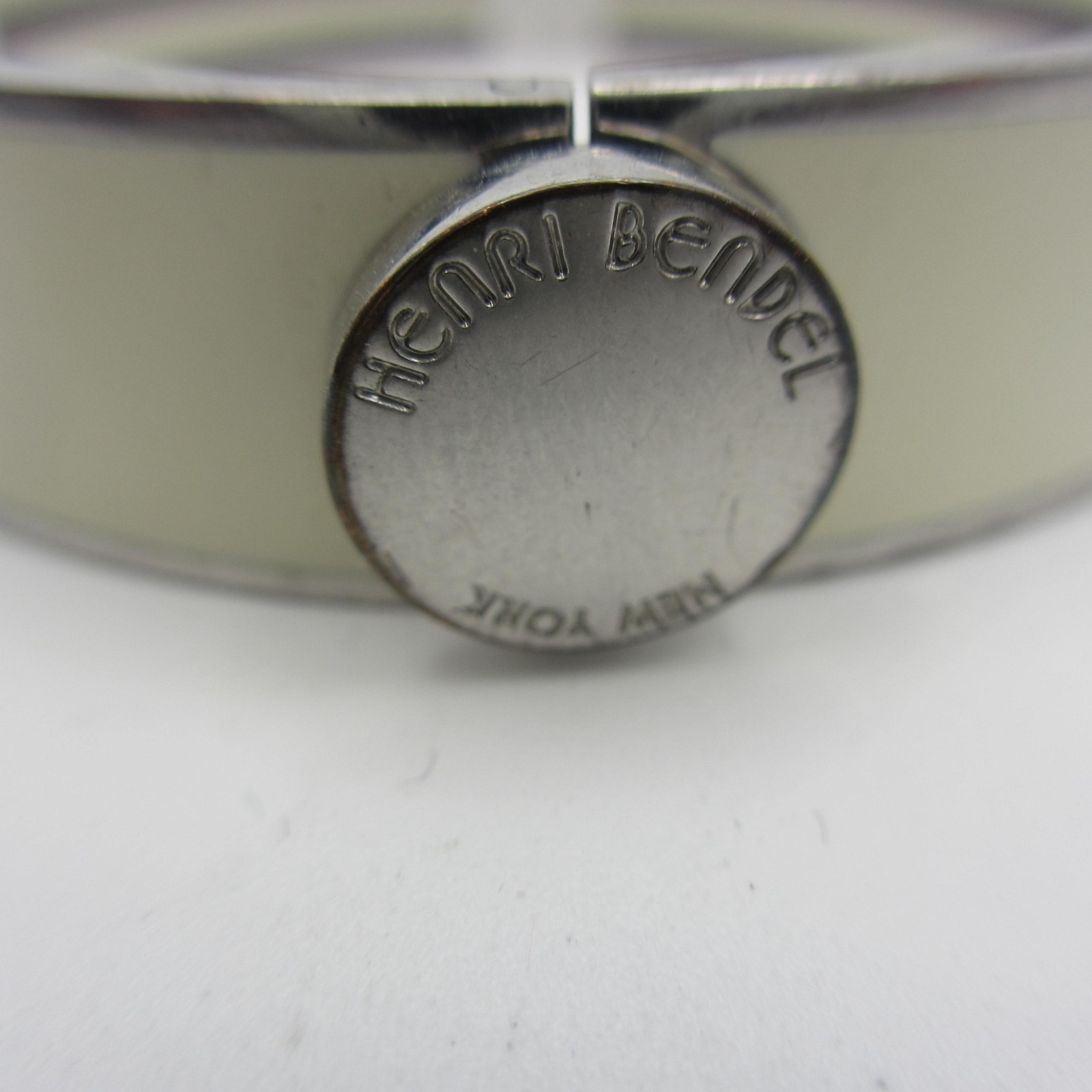 Vintage Henri Bendel Bracelet Enamel Hinged Bangle White